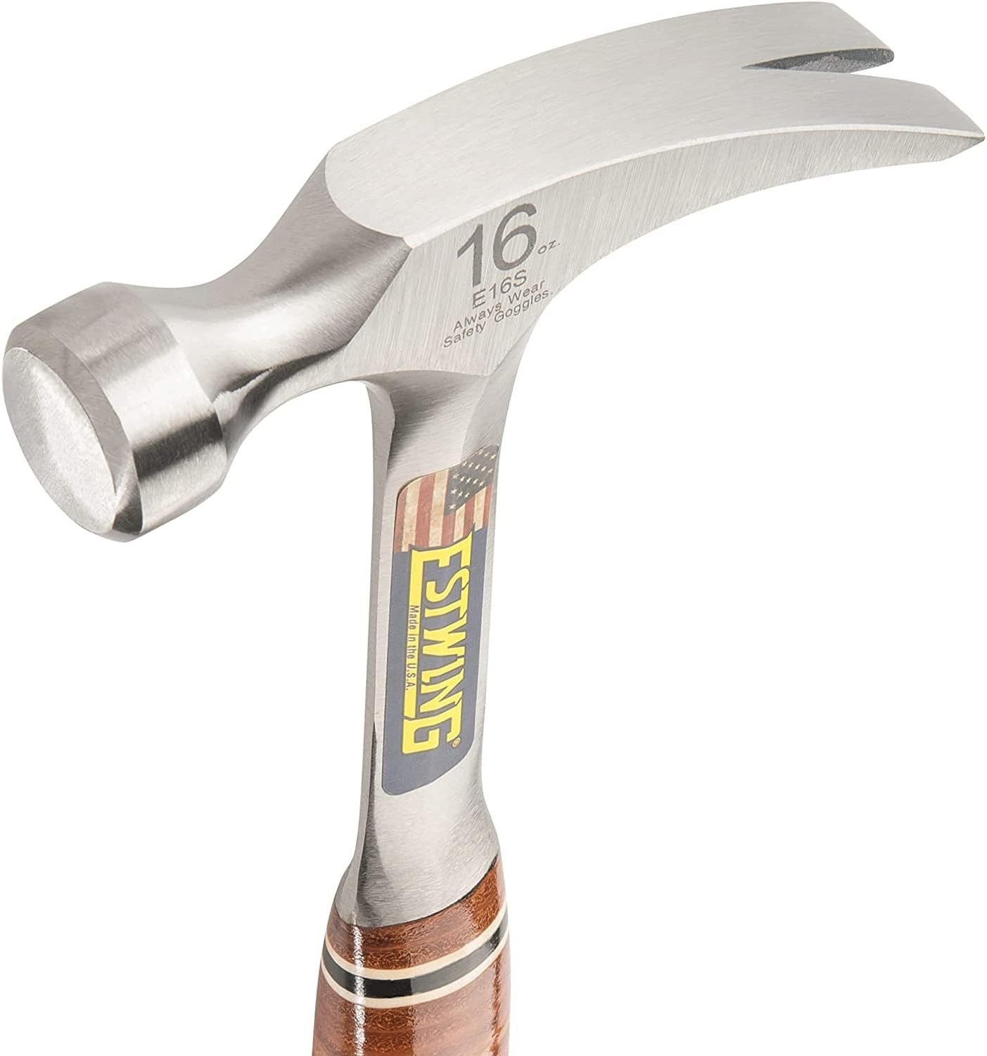 Hammer - 16 Oz Straight Rip Claw with Smooth Face & Genuine Leather Grip - E16S