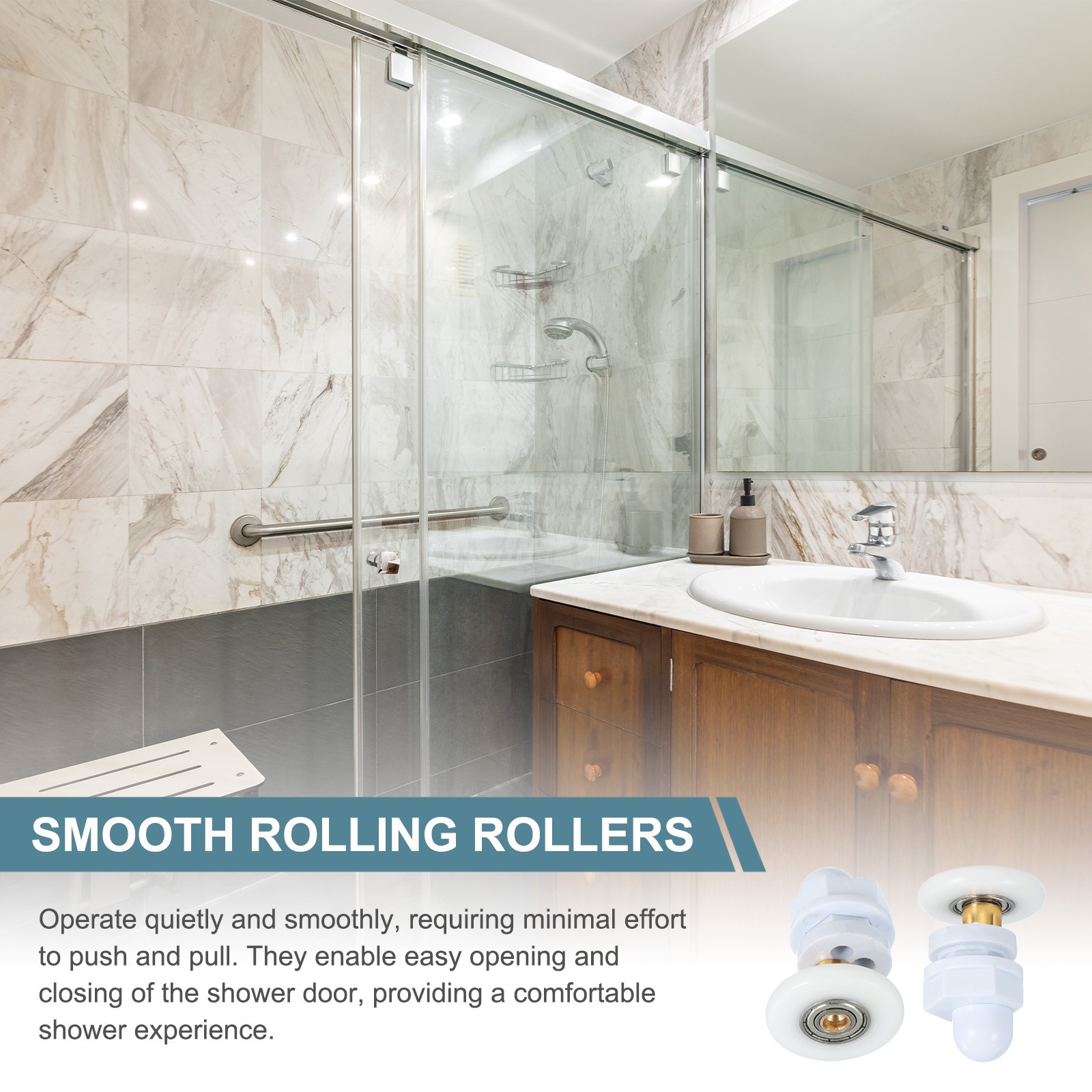 4 Pcs 29mm Shower Door Rollers Copper Rod Pulley Wheels Replacement White