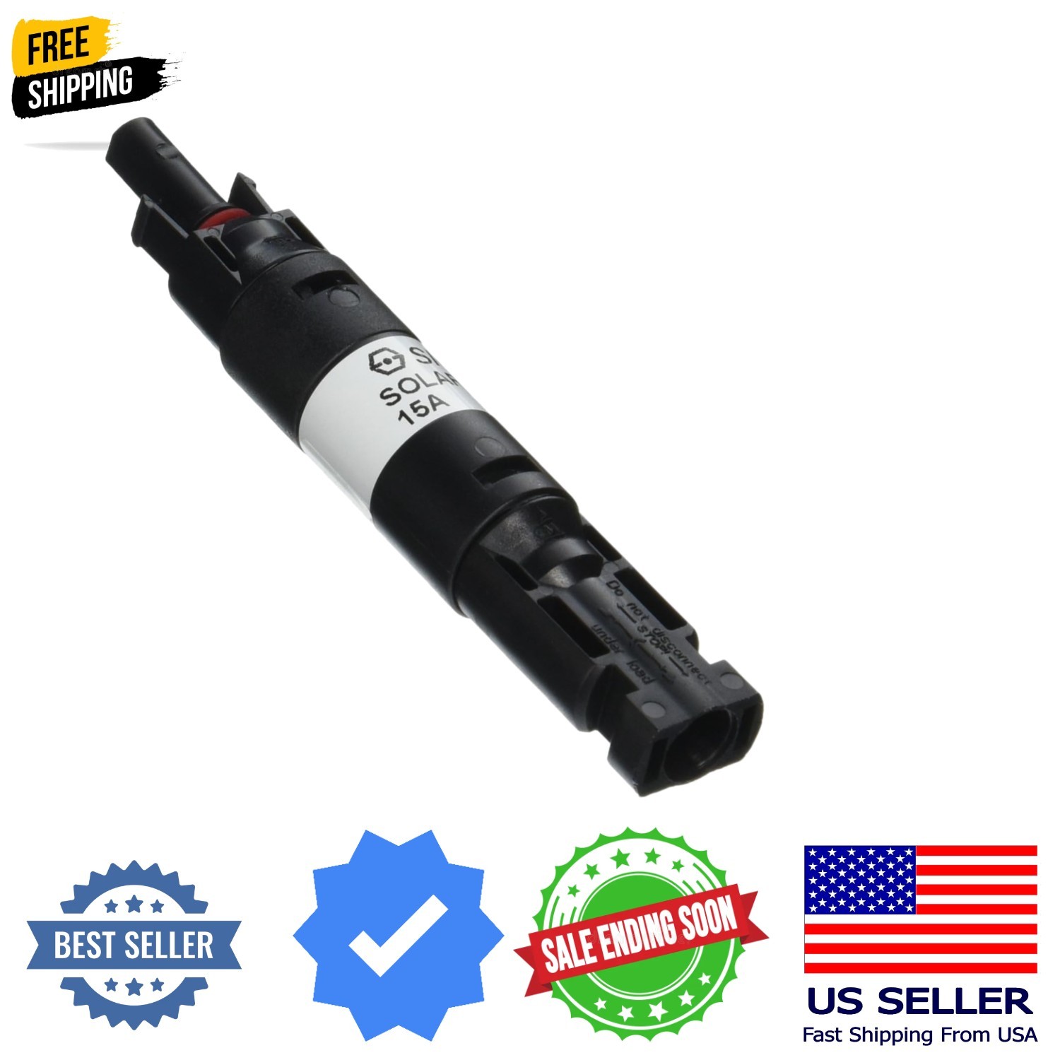 15A Male and Female Connector Waterproof in-Line Fuse Holder w/Fuse, Black