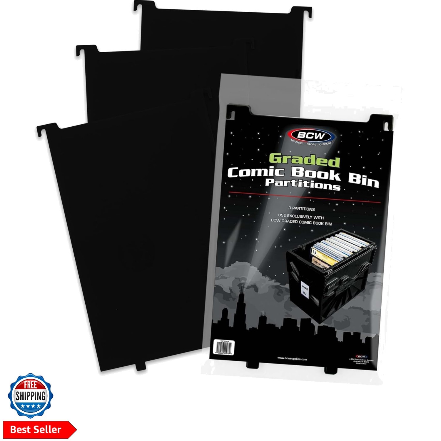 Graded Comic Bin Partitions - Black, 3 Pack | Exclusive Organizer Graded Comi...