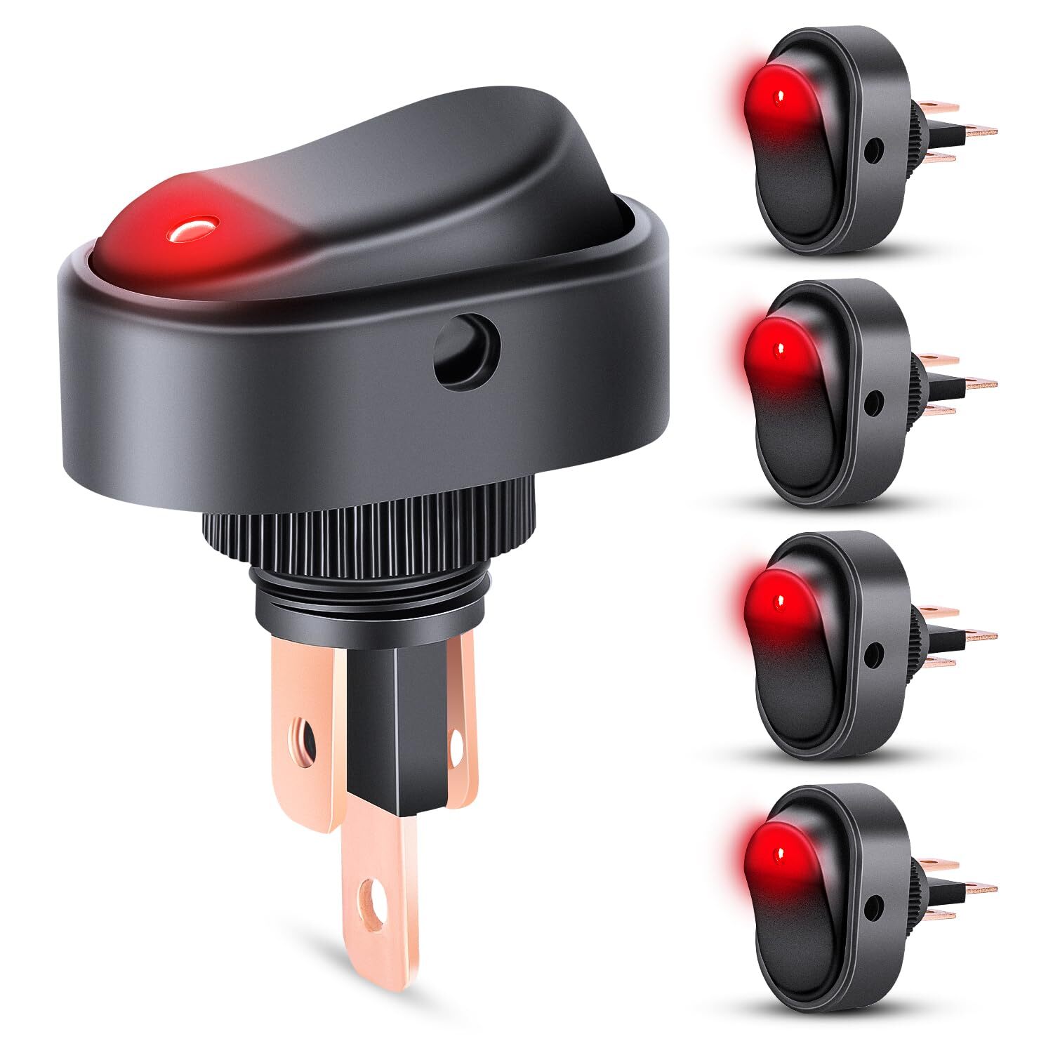 5 interruptores basculantes con luz LED roja de 12 V para barco y coche.