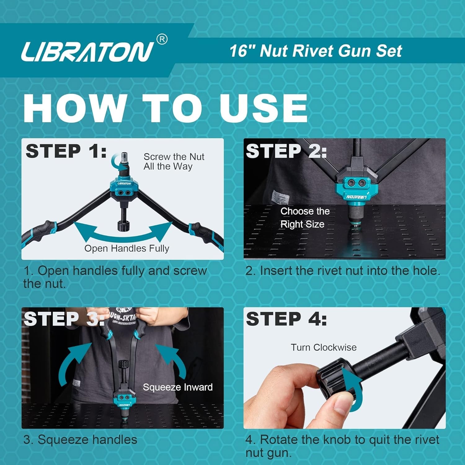 Libraton Rivnut Pliers, 16" Riveter Set, Double Handle Rivnut Pliers We...
