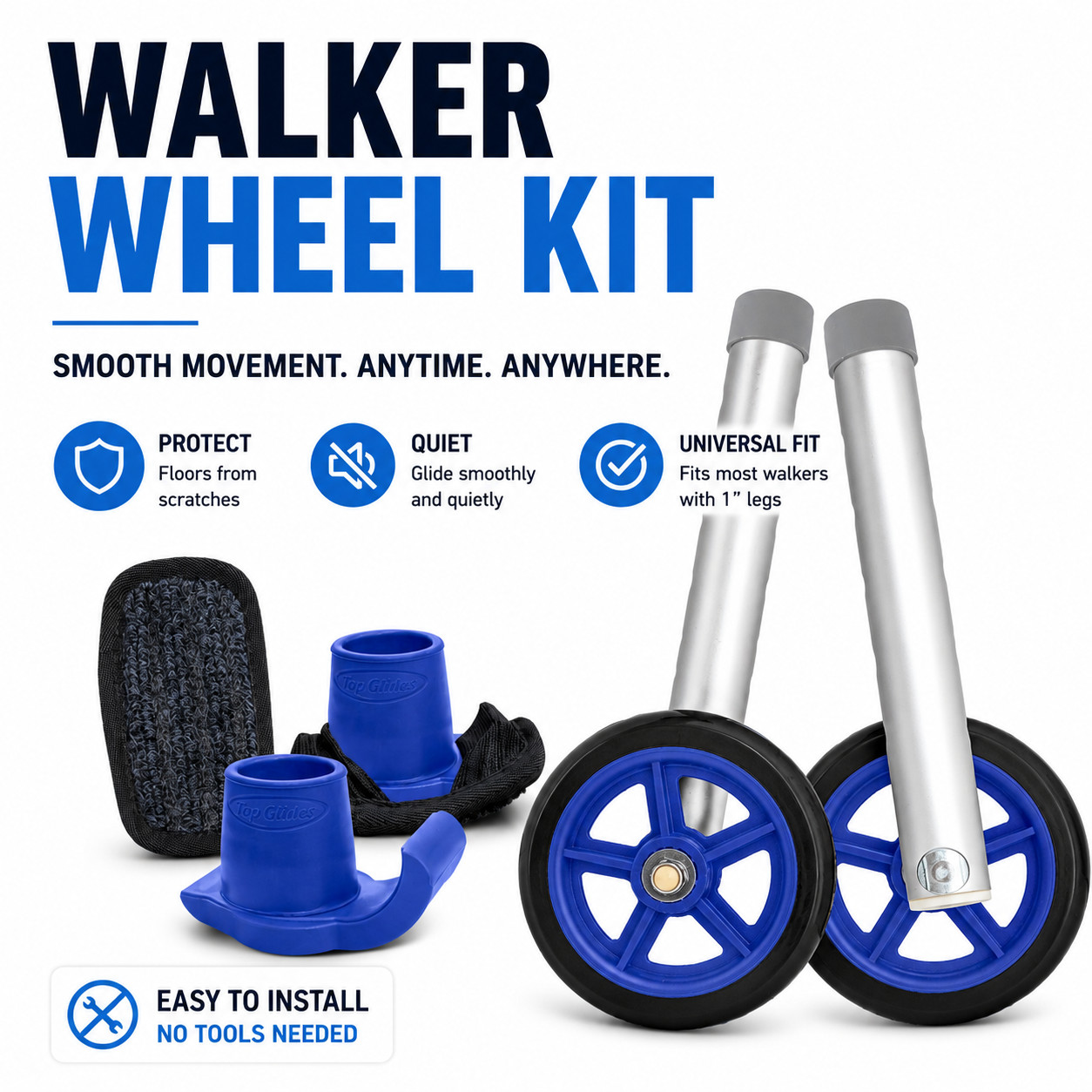 Universal 5" Walker Wheel Kit with Heavy Duty Ski Glides - All Colors