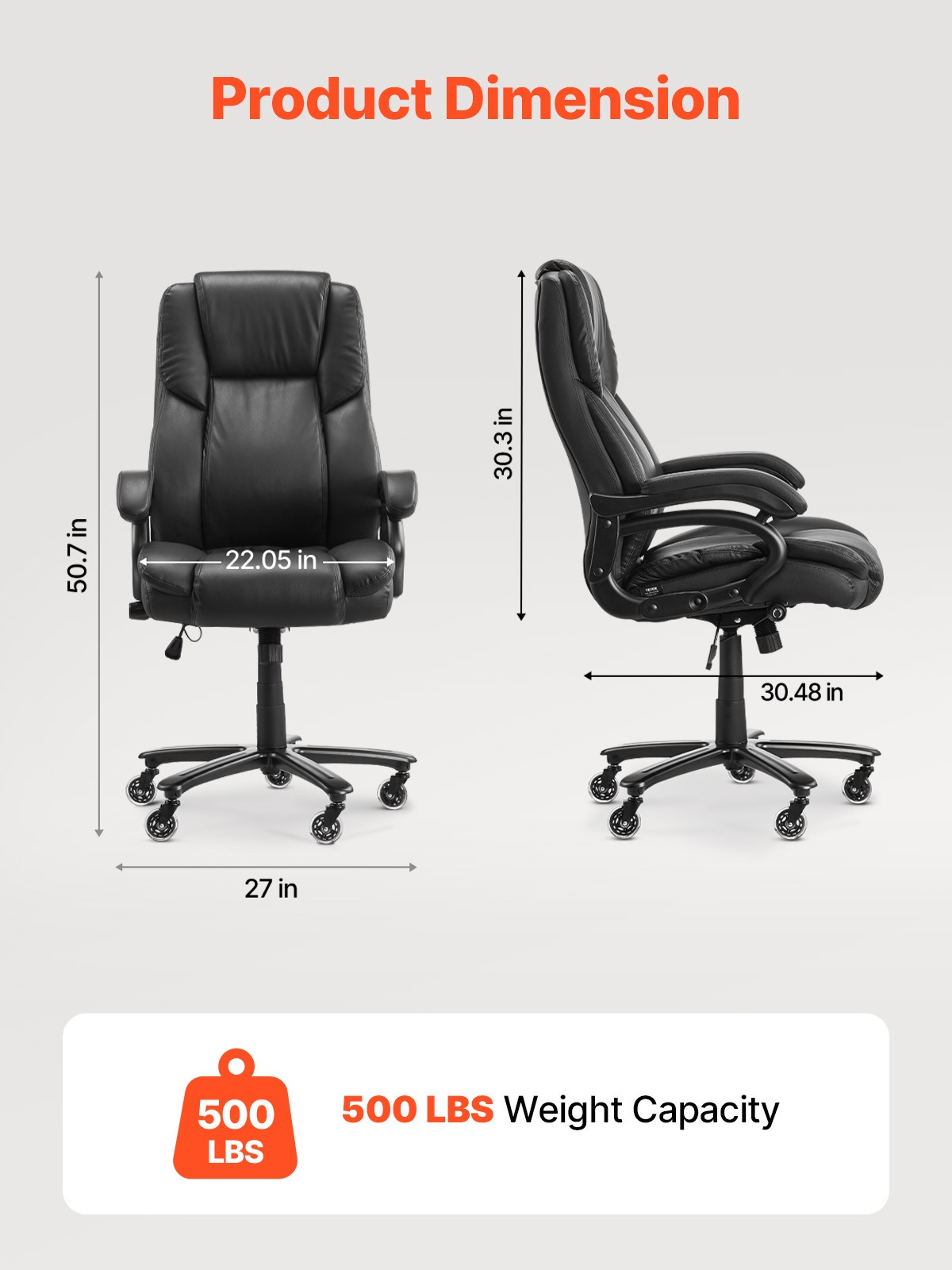 Executive Chair High Back Office Chair Knob-Control Lumbar Support Black