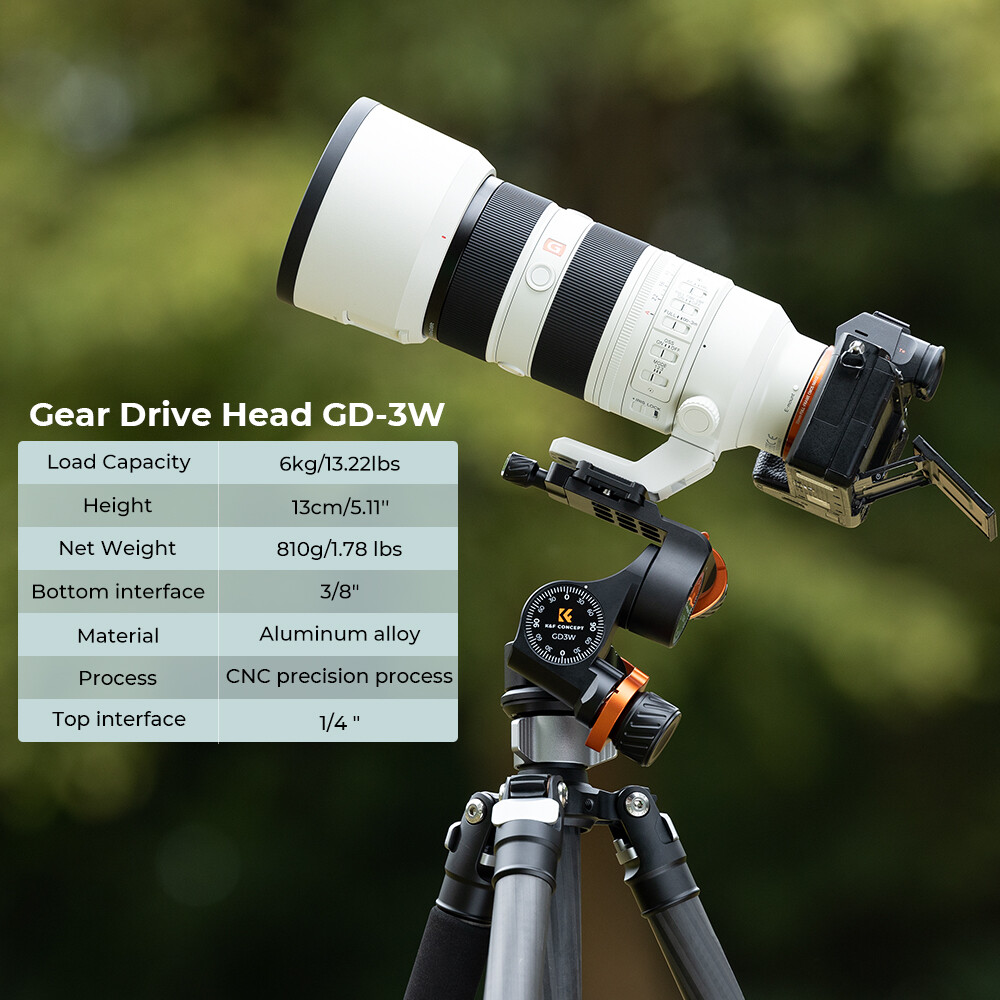 K&F Concept 3-Way Geared Head Tripod Head Aluminum for DSLR SLR Arca-Swiss GW-3D
