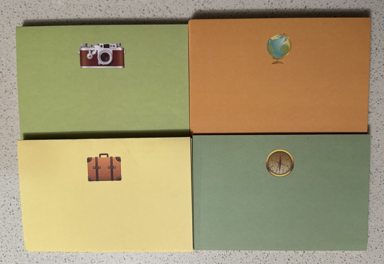 Set of 33 Papyrus Blank Note cards & envelopes Travel Theme Camera Compass Globe