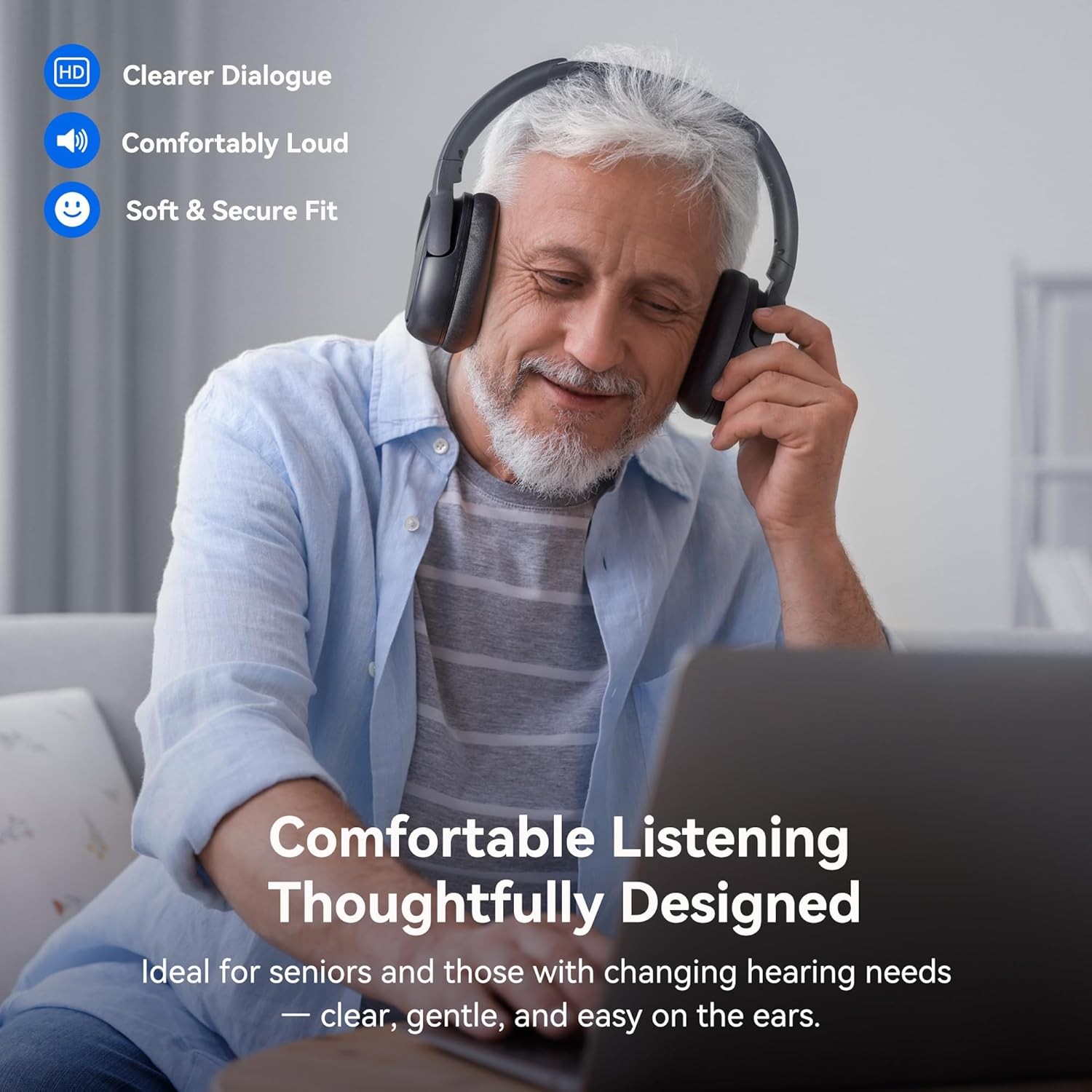 Swiitech Wireless Headphones for TV Transmitter Charging Base, Bluetooth