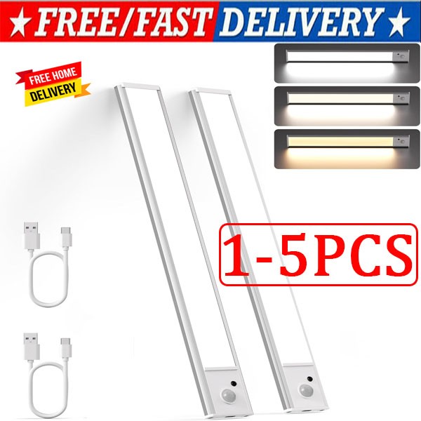 LED Motion Sensor Under Cabinet Closet Light USB Rechargeable Kitchen Lamp Strip