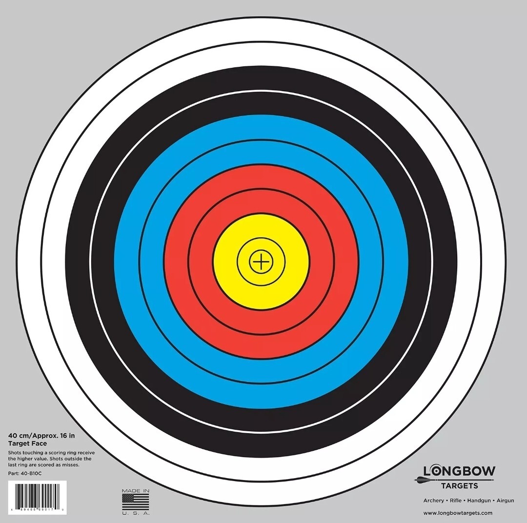 Archery Face 40cm/16" Targets by Longbow 20 Pack (10 Ring)