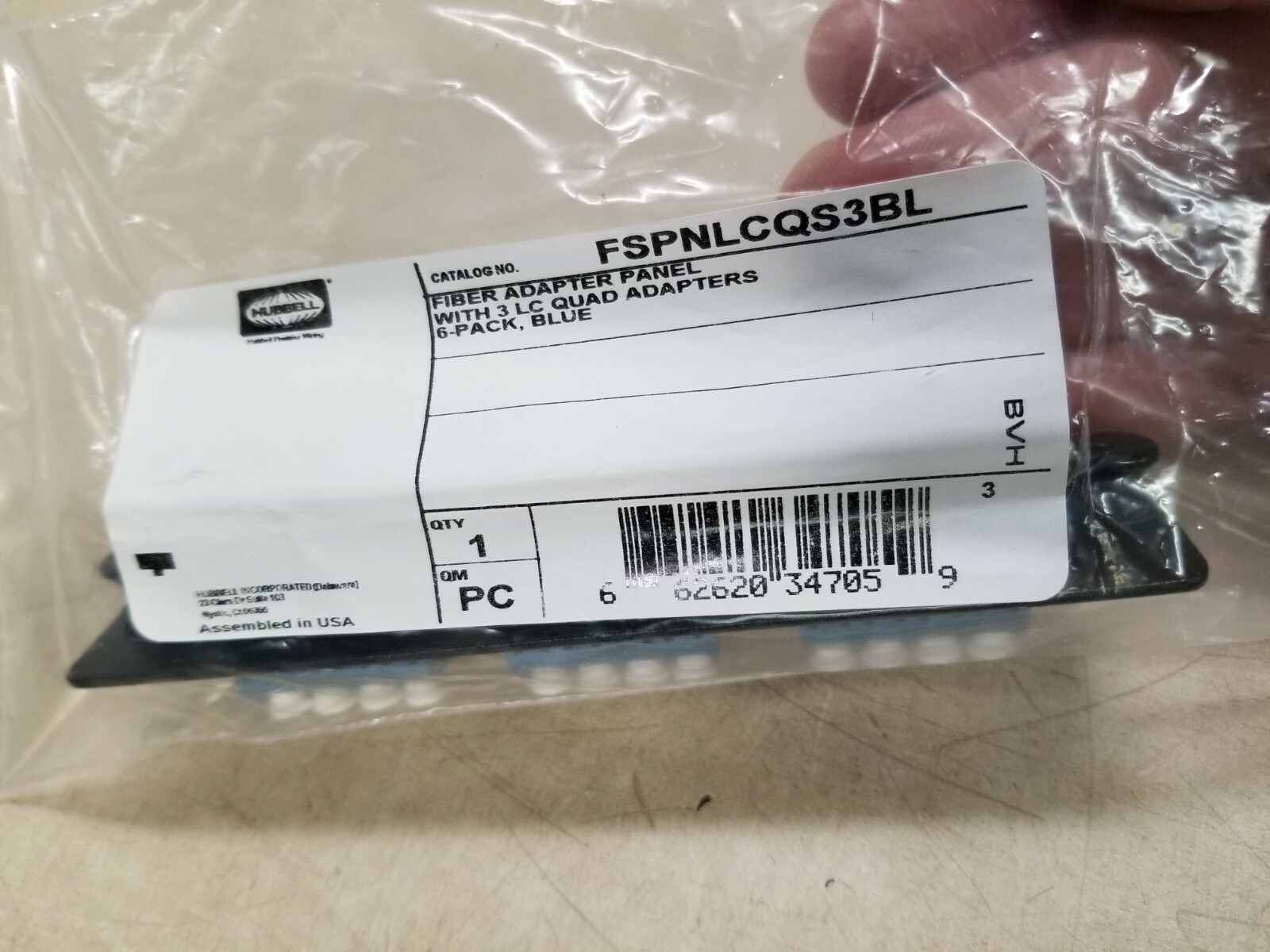 HUBBELL FIBER OPTIC ADAPTER PANEL 3 LC QUAD, 6 PACK, BLUE (FSPNLCQS3BL)