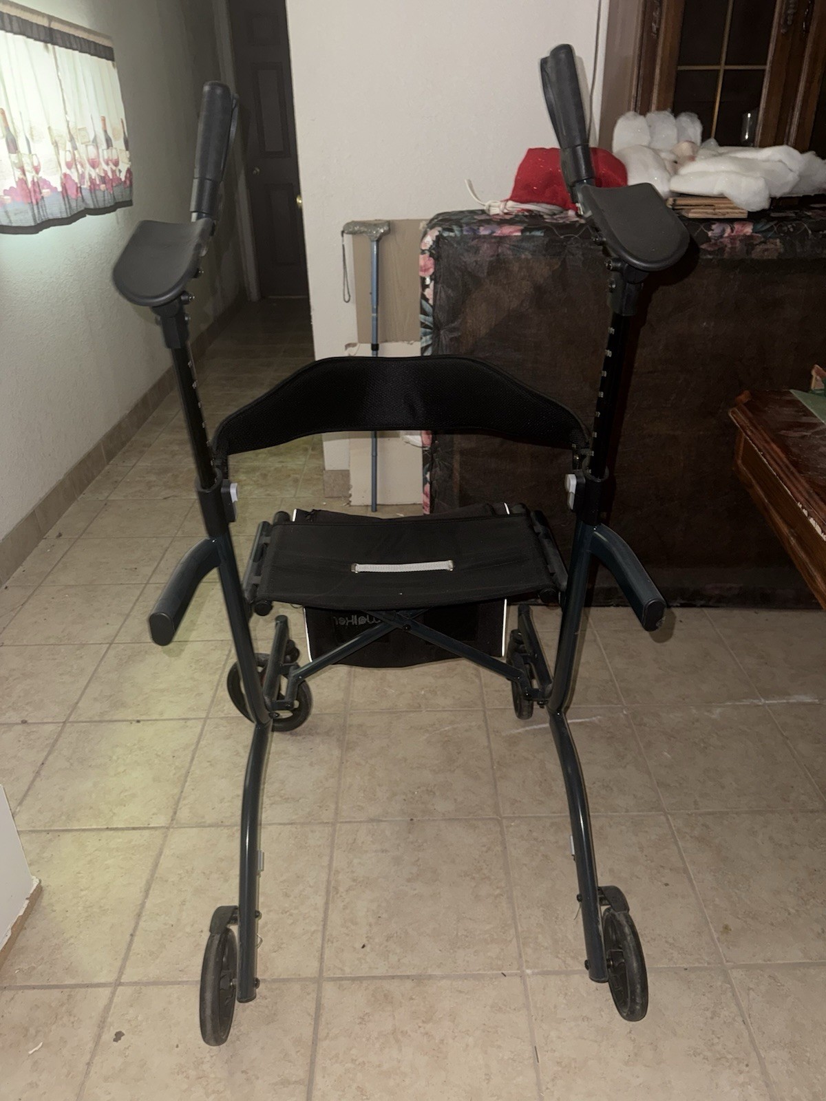 UPWalker 4-Wheel Upright Rollator Walker w/ Armrests, Seat, Storage Bag Black