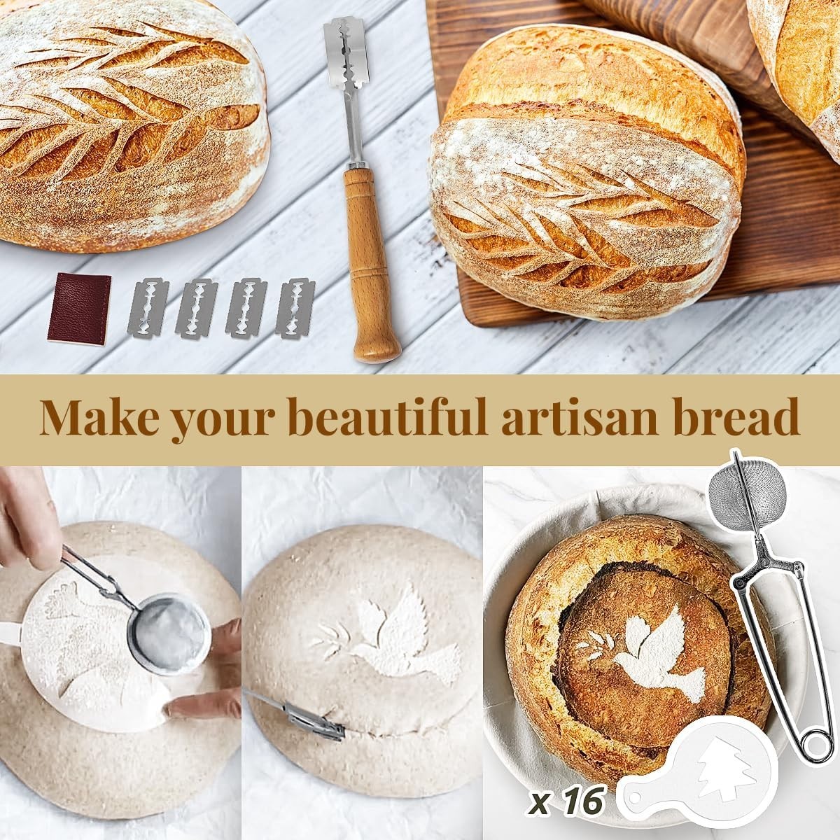 Sourdough Starter Kit, 9 Inch Bread Proofing Basket Tools, Bread Making Supplies
