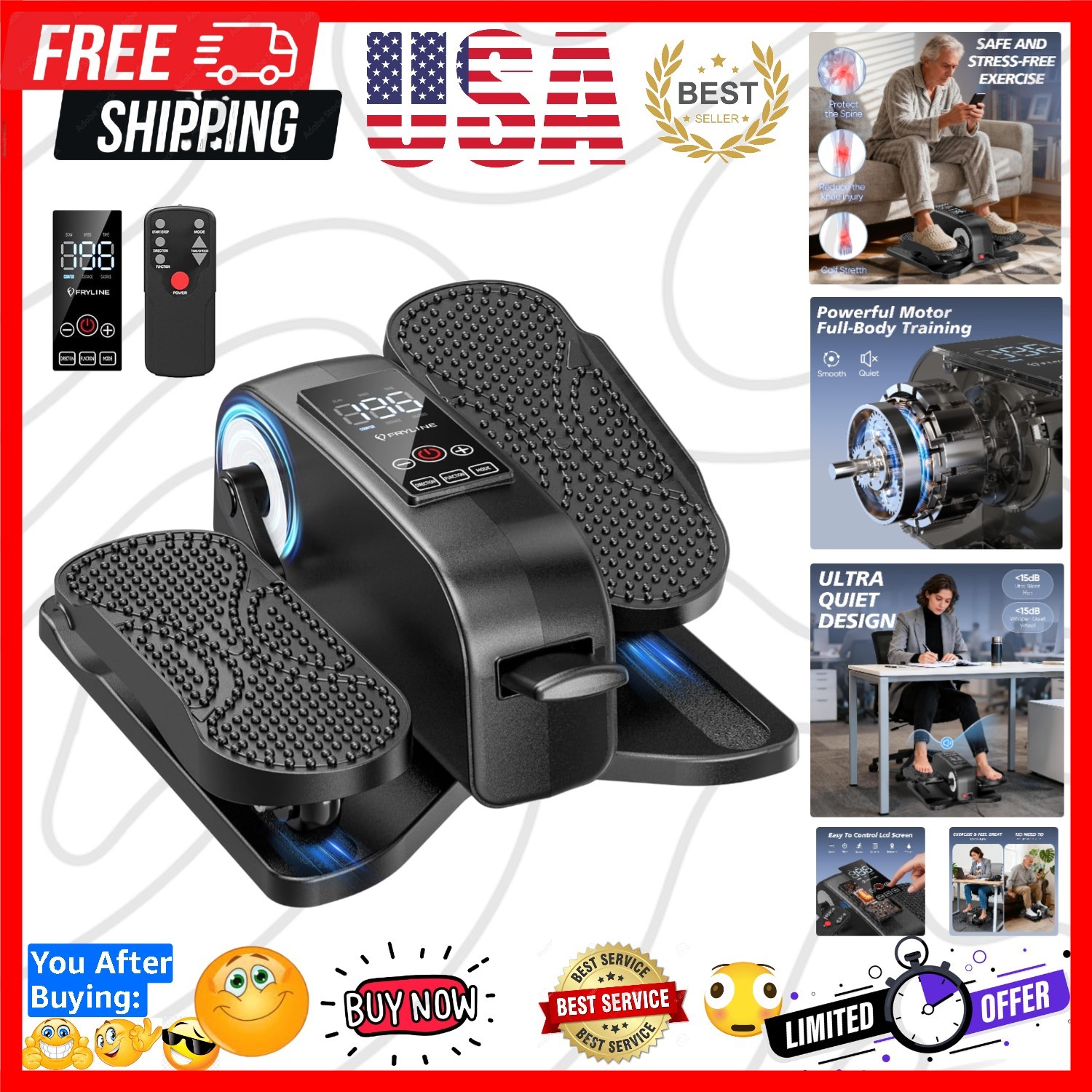 Under Desk Elliptical Machine for Senior Mini Elliptical Leg Exerciser with R...