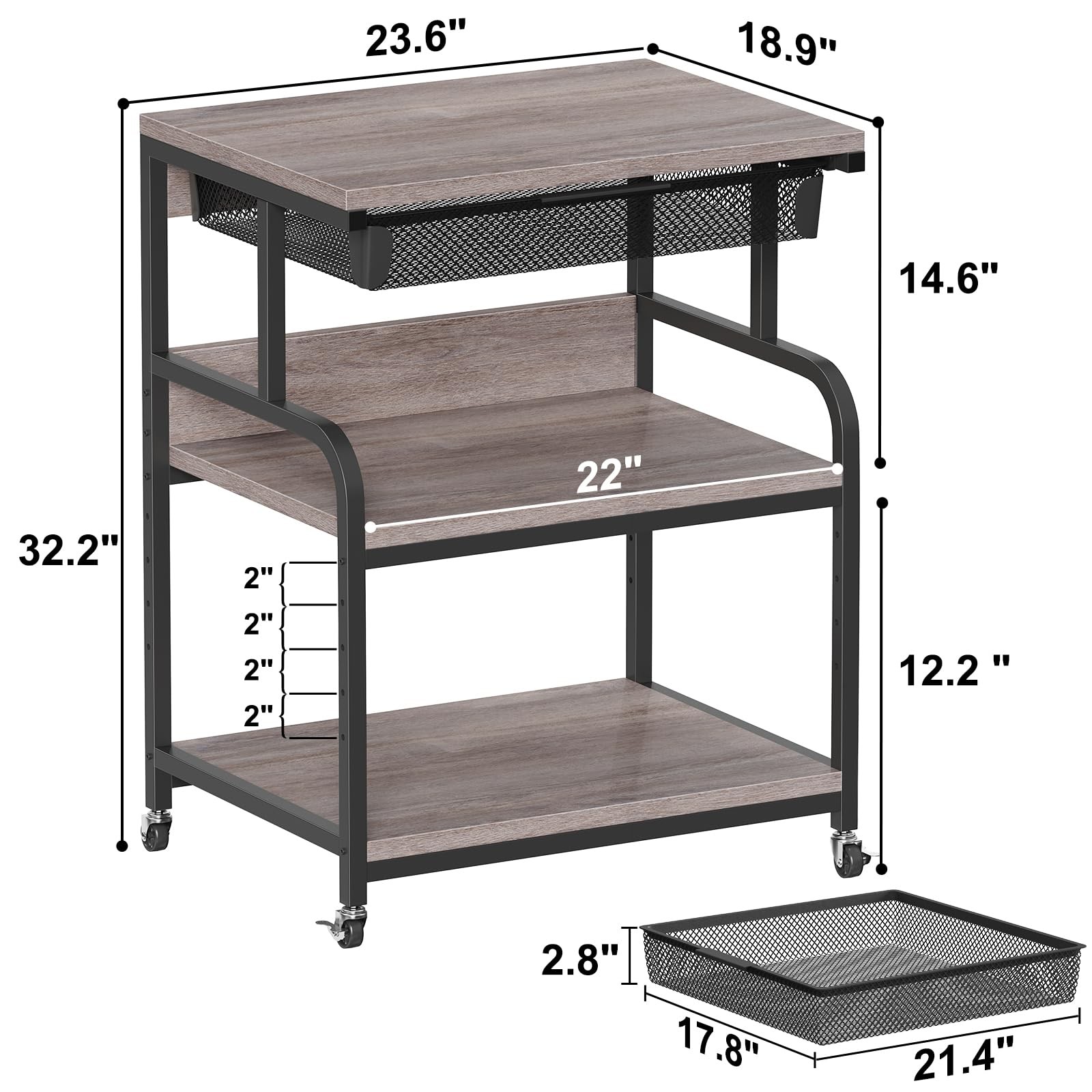 23.6''x18.9'' Extra Large Printer Stand with Drawer