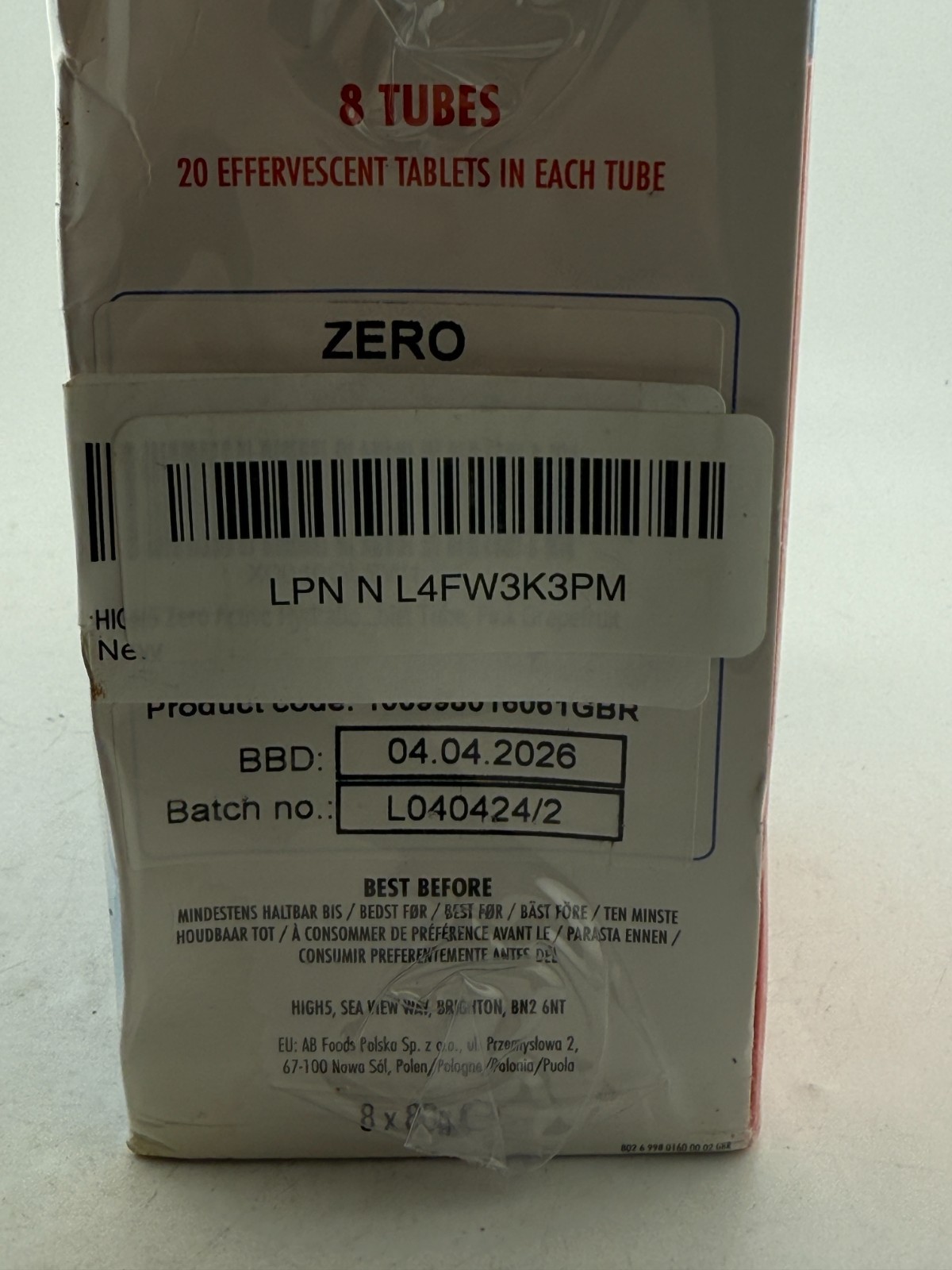 High5 Zero Electrolyte Caffeine Drink Tabs 8x20 Tablet Tube Pink Grapefruit