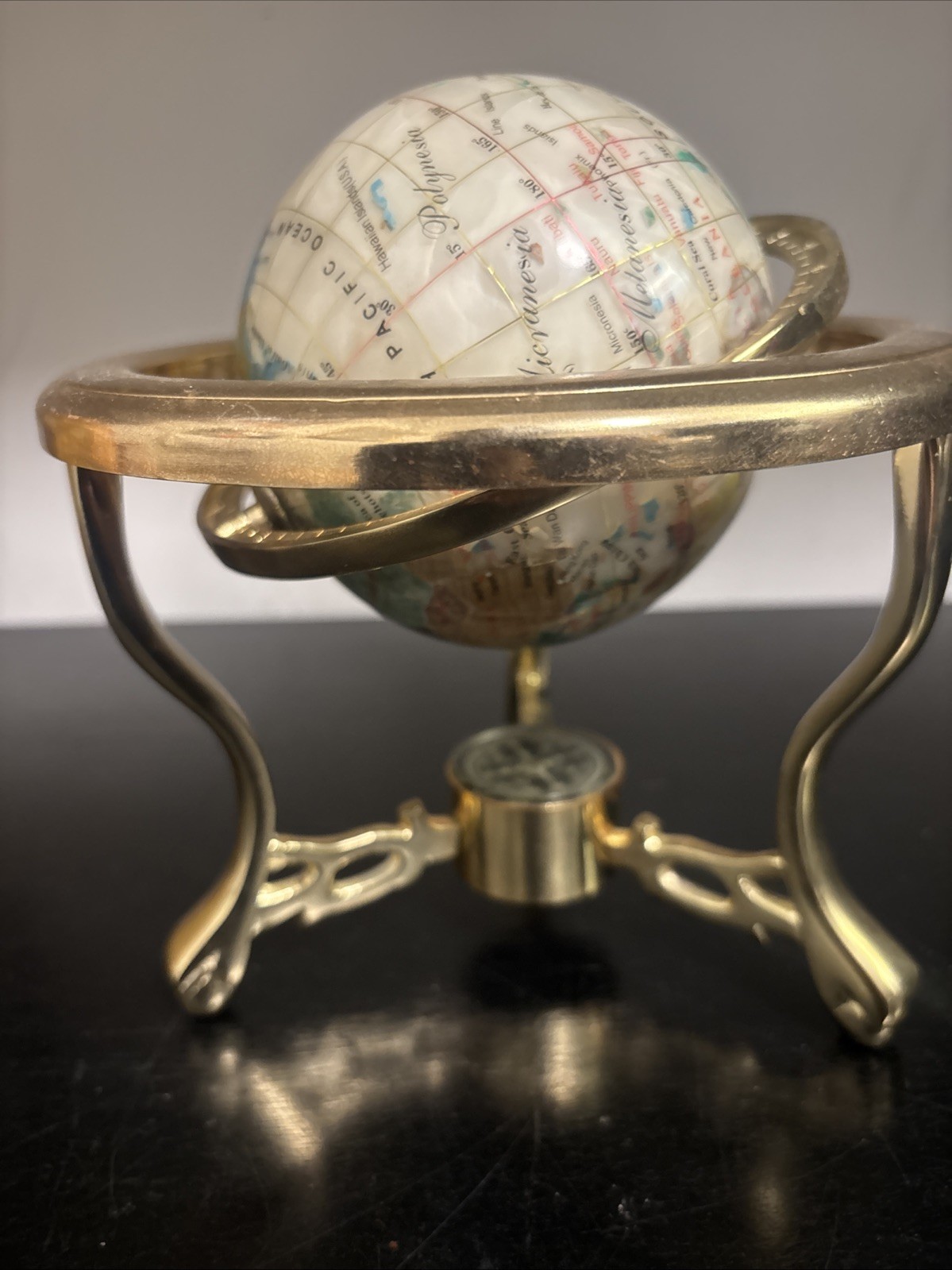 World Globe with Gold Metal Stand & Compass