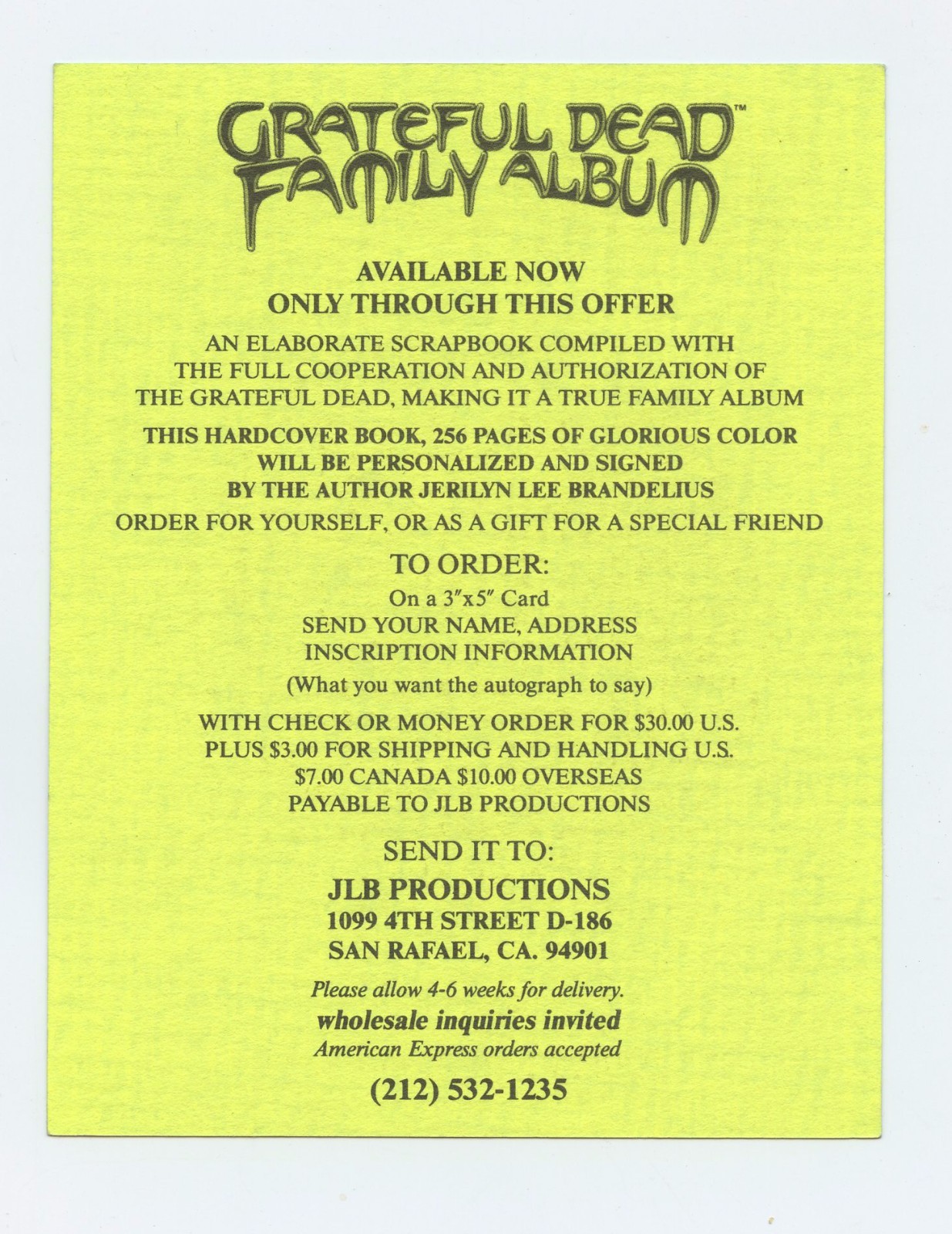 Grateful Dead Handbill 1989 Family Album Book Promotion Stanley Mouse