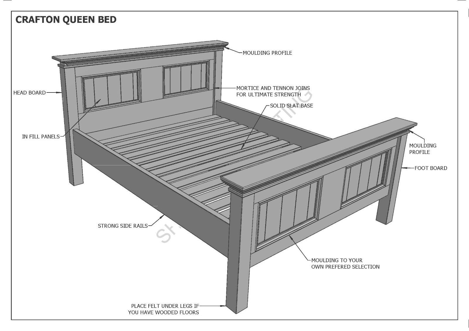 BUILDING PLANS FOR CRAFTON QUEEN SIZE TIMBER BED - MAKE YOUR OWN & SAVE $$$