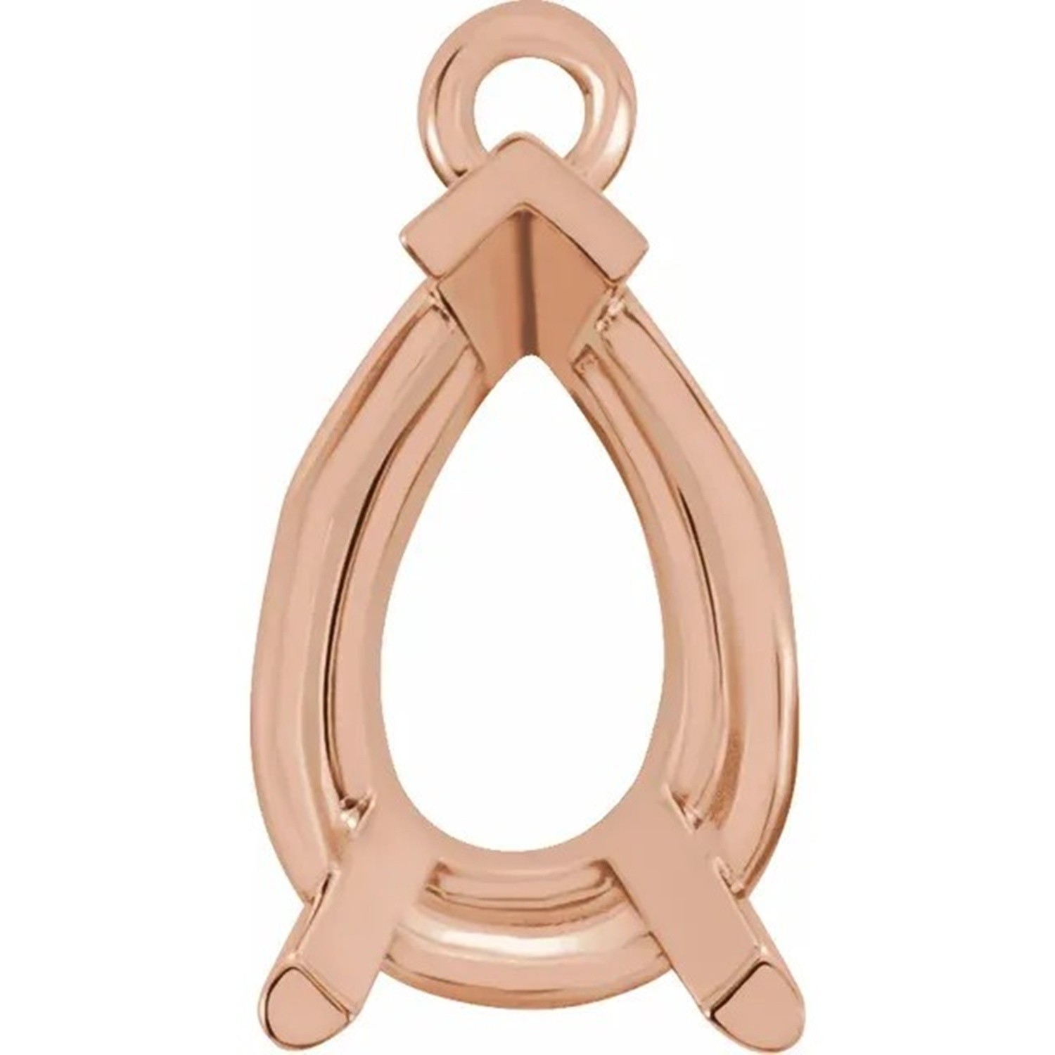 Pear Cut Dangle Mounting in Solid 14K Rose Gold V End Prong Basket Setting USA