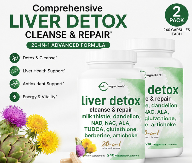 2Pack Micro Ingredients Liver Detox,240 Veggie Capsule Supplement Pills,20-in-1