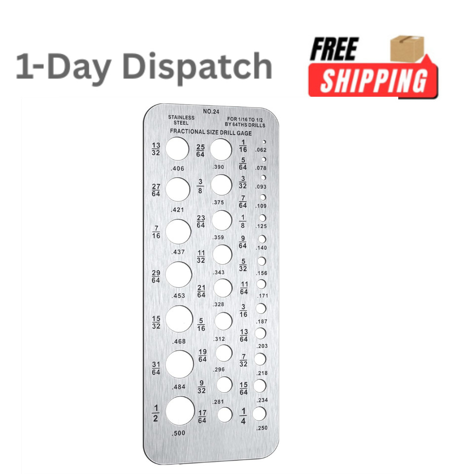 Weewooday Stainless Steel Drill Gauge 29-Hole 1/16 to 1/2 Inch Bit Sizer