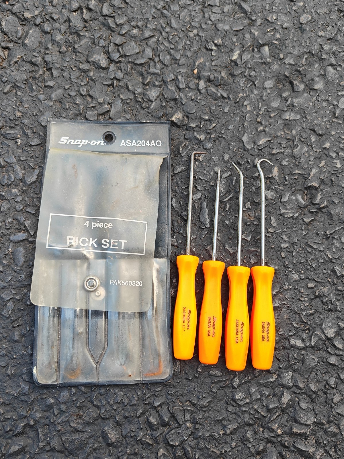 Snap On Tools USA 4pc Orange Hard Handle Pick Set With Pouch ASA204AO