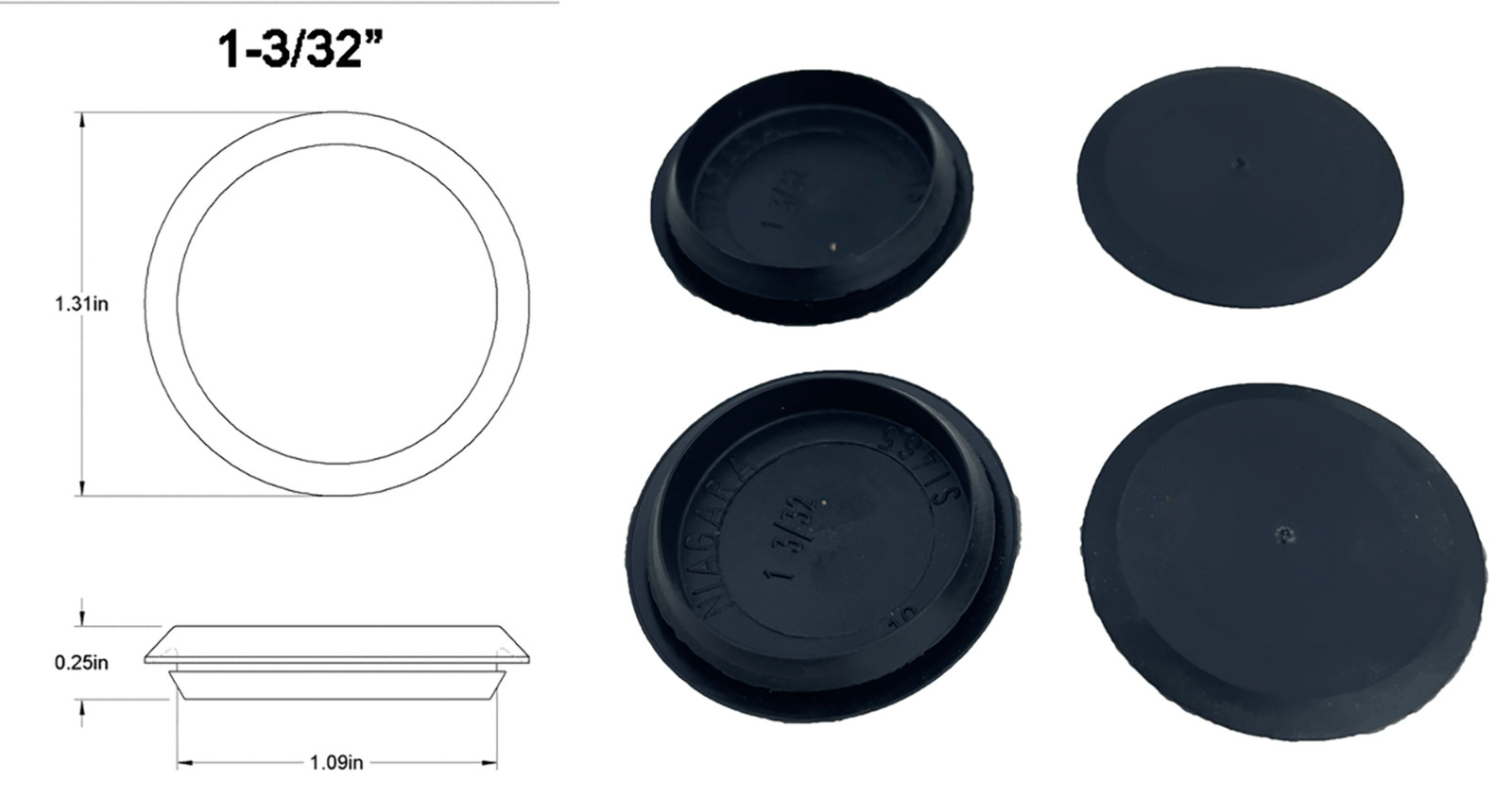 4 Pack Flexible Black Plastic Hole Plugs 1-3/32" to 4"