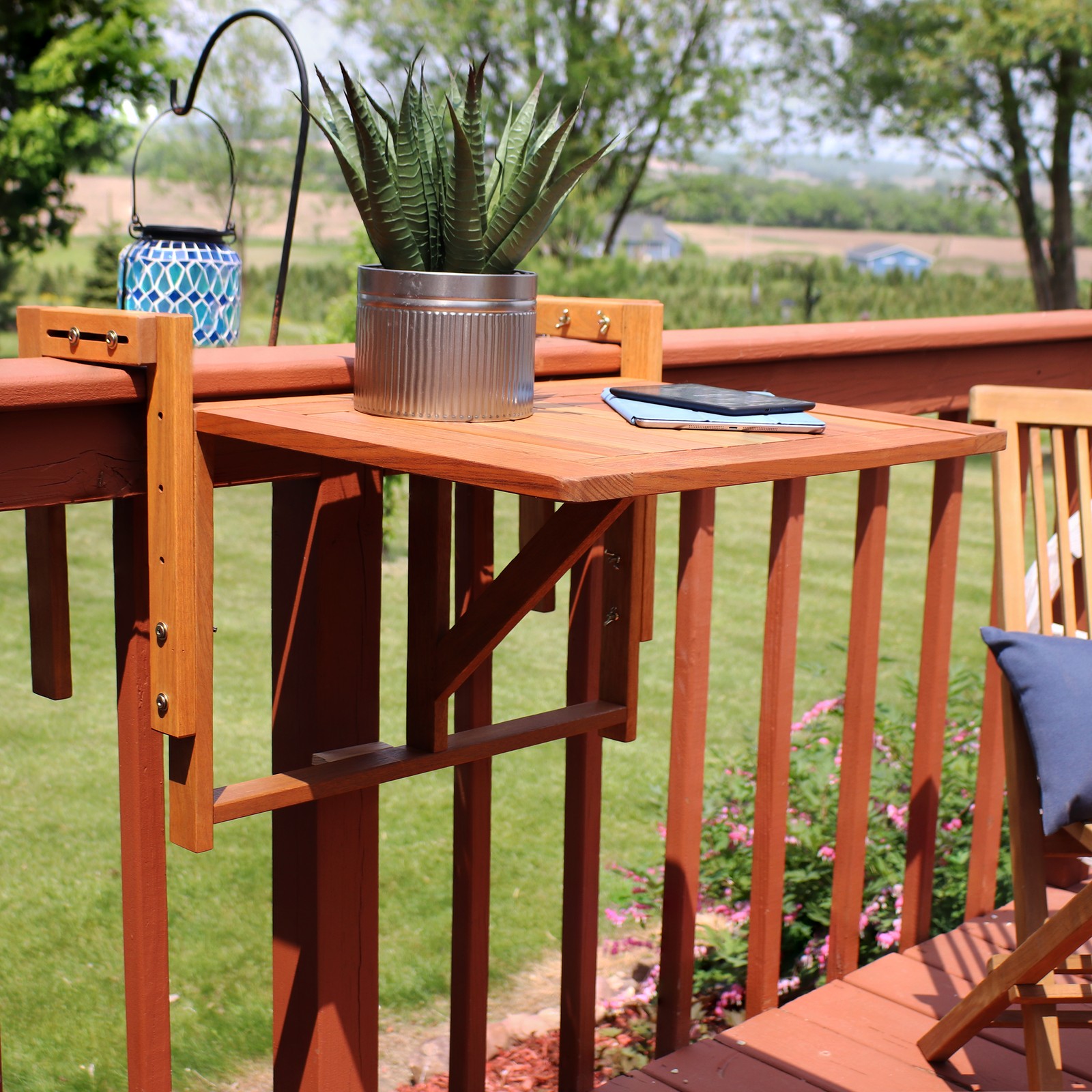 Meranti Wood Folding Balcony Patio Railing Table by Sunnydaze