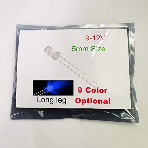 100pcs 12V 5mm LED Built-in Resistor 9V Gauge 100 Count (Pack of 1) Blue