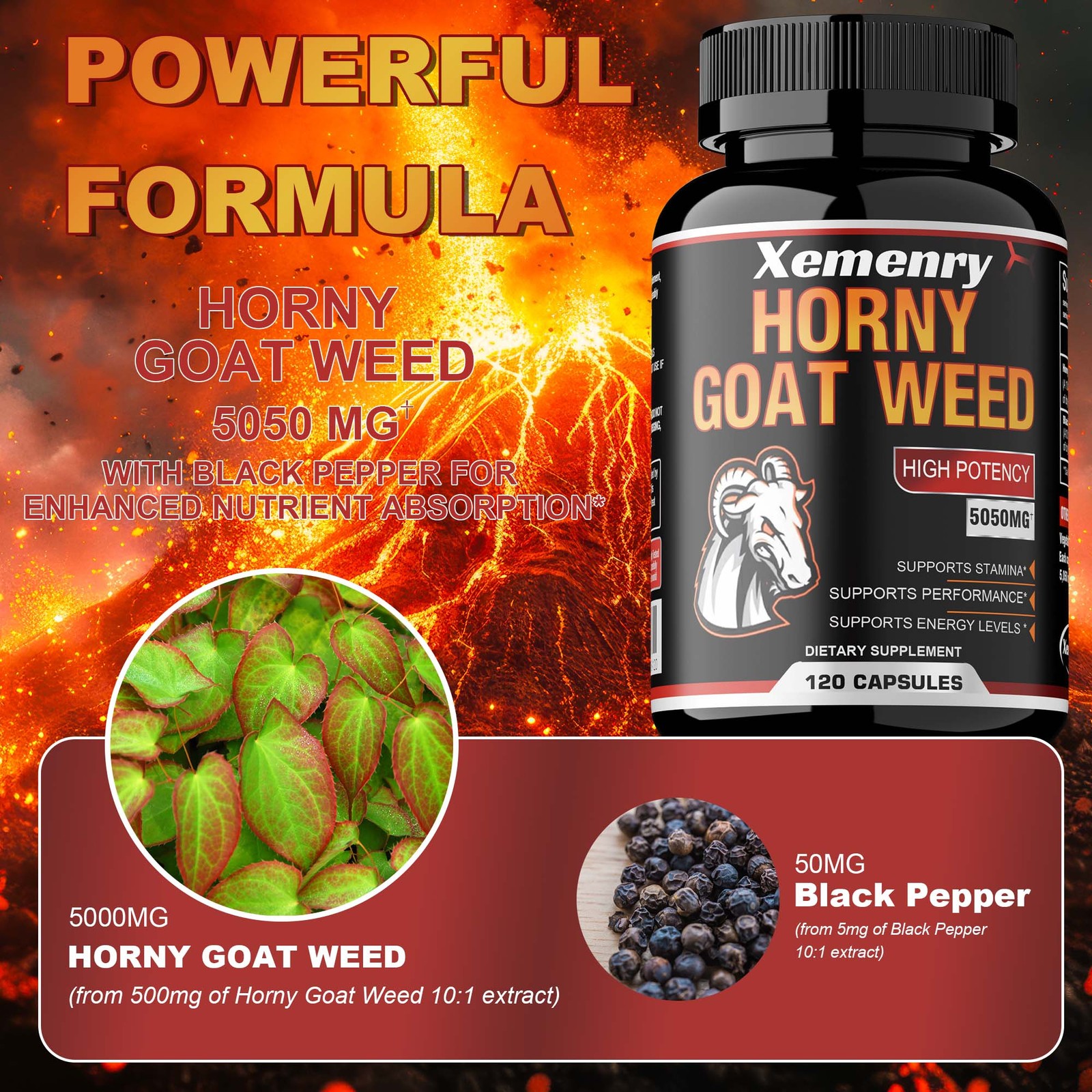 Horny Goat Weed Capsules - Men's Health,Testosterone Booster, Energy & Endurance