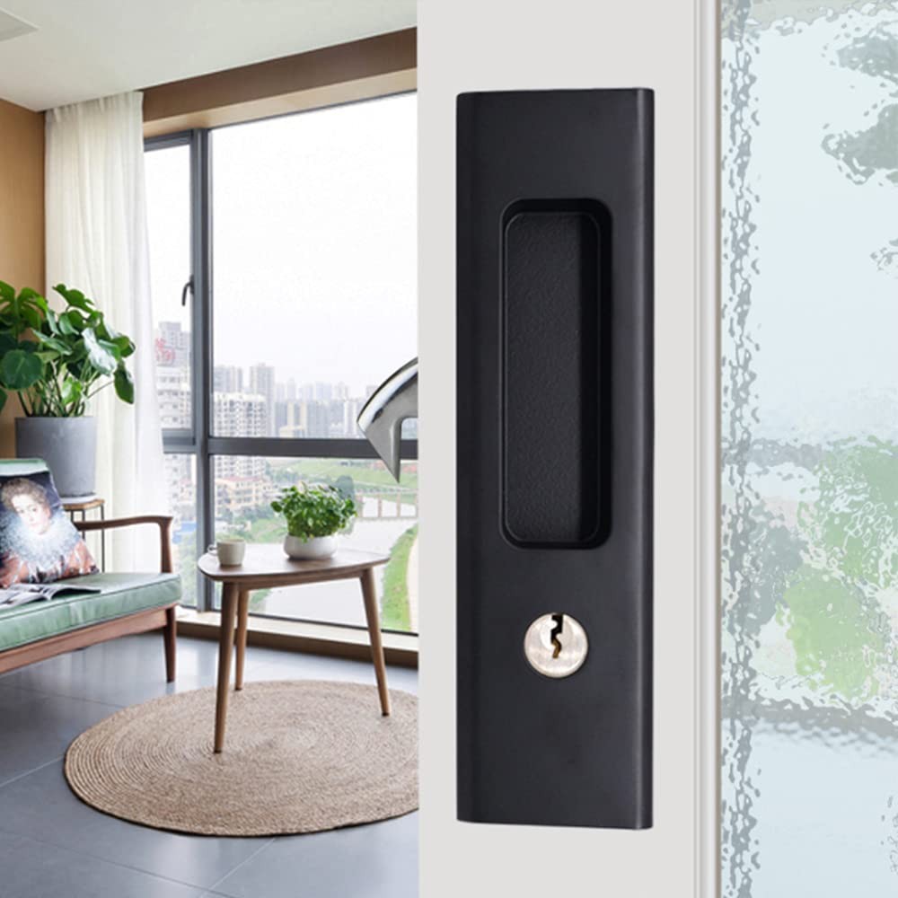 6.3 Inch Matte Black Privacy Pocket Door Lock Hardware Invisible Recessed