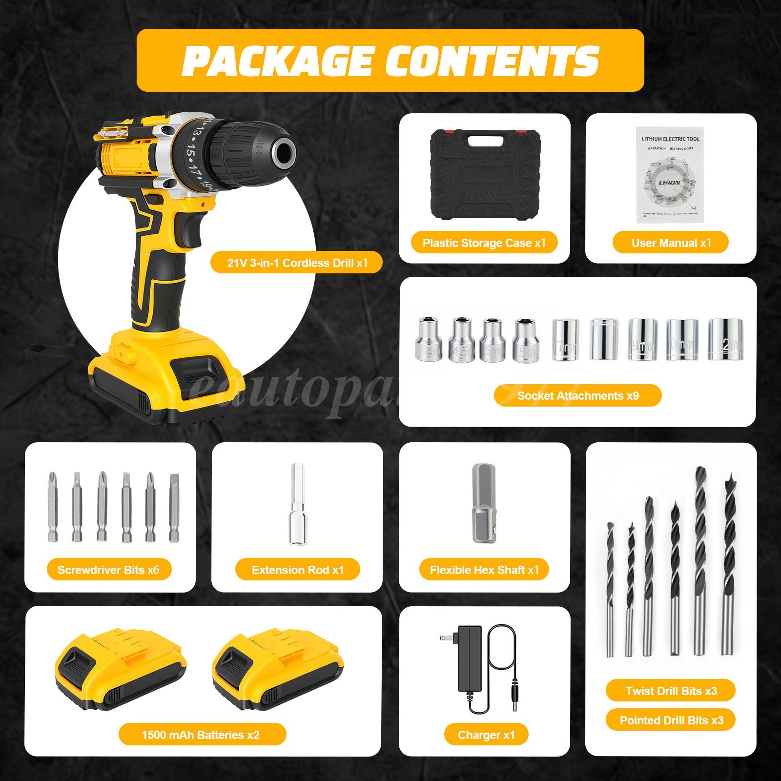 12V Multi-function Cordless Screwdriver,Impact Driver w/2 Batteries and Charger