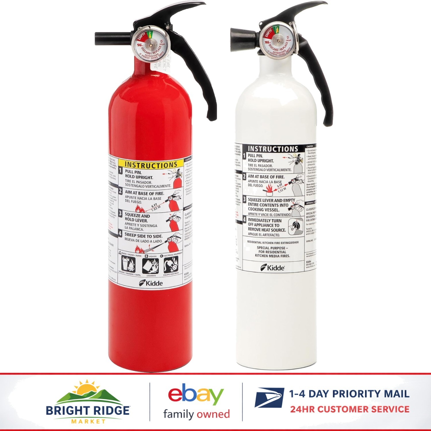 Fire Extinguishers Variety Pack for Kitchens with Wall Mount & Strap Included