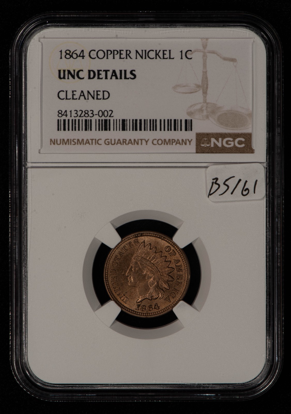 1864 1c Indian Head Small Cent -Orig Look - Copper Nickel - NGC UNC Dets - B5161