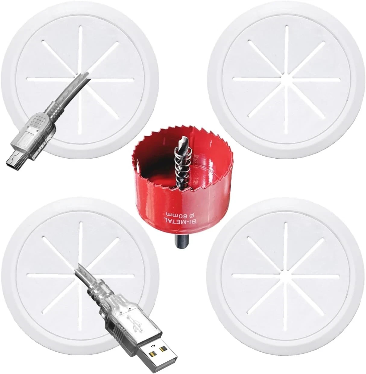 4 Pack TV Cord Hider for Wall Mounted TV, 2-3/8"(60mm Hole) Wire Hider in Wall C