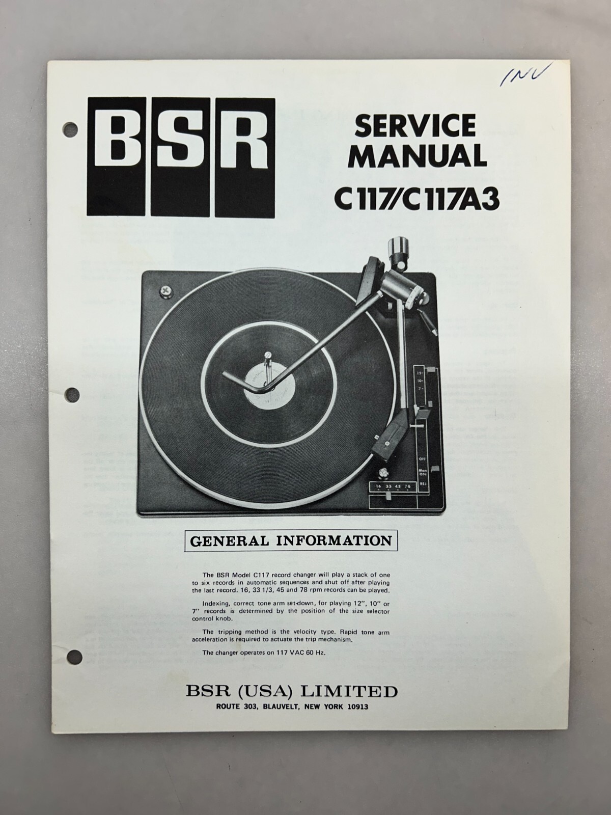 BSR C117 Original Service Manual Free Shipping