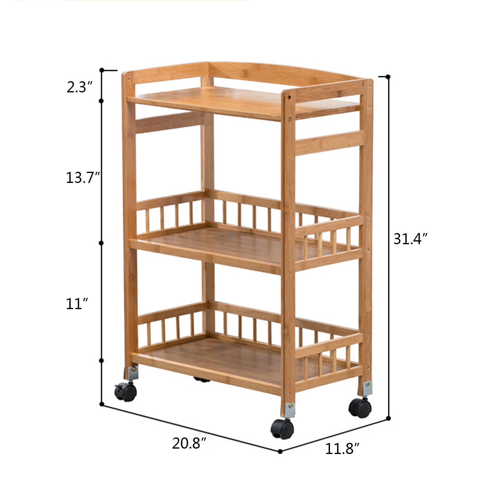 Kitchen Mobile Rolling Serving Cart Storage 3 Tiers Standing Wood Color