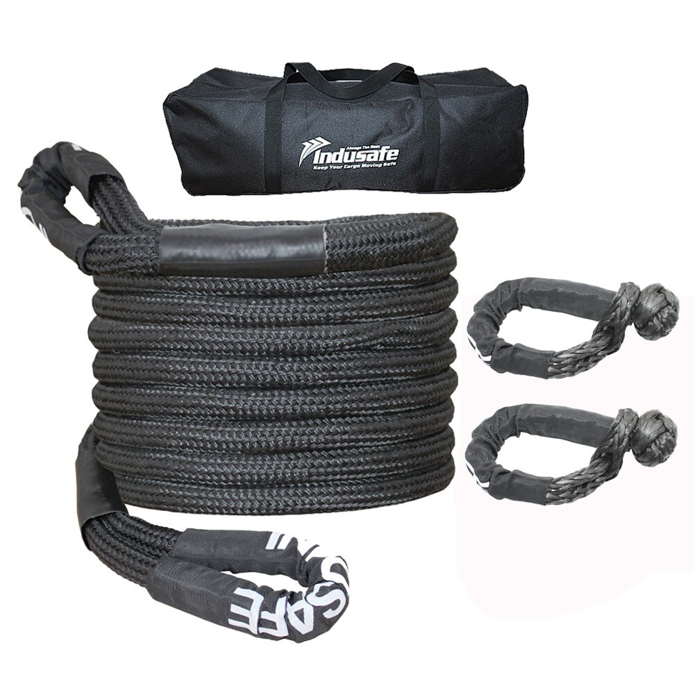 Recovery Kinetic Tow Rope Energy Truck Tow Snatch Strap 7/8" x 20ft w/Shackles