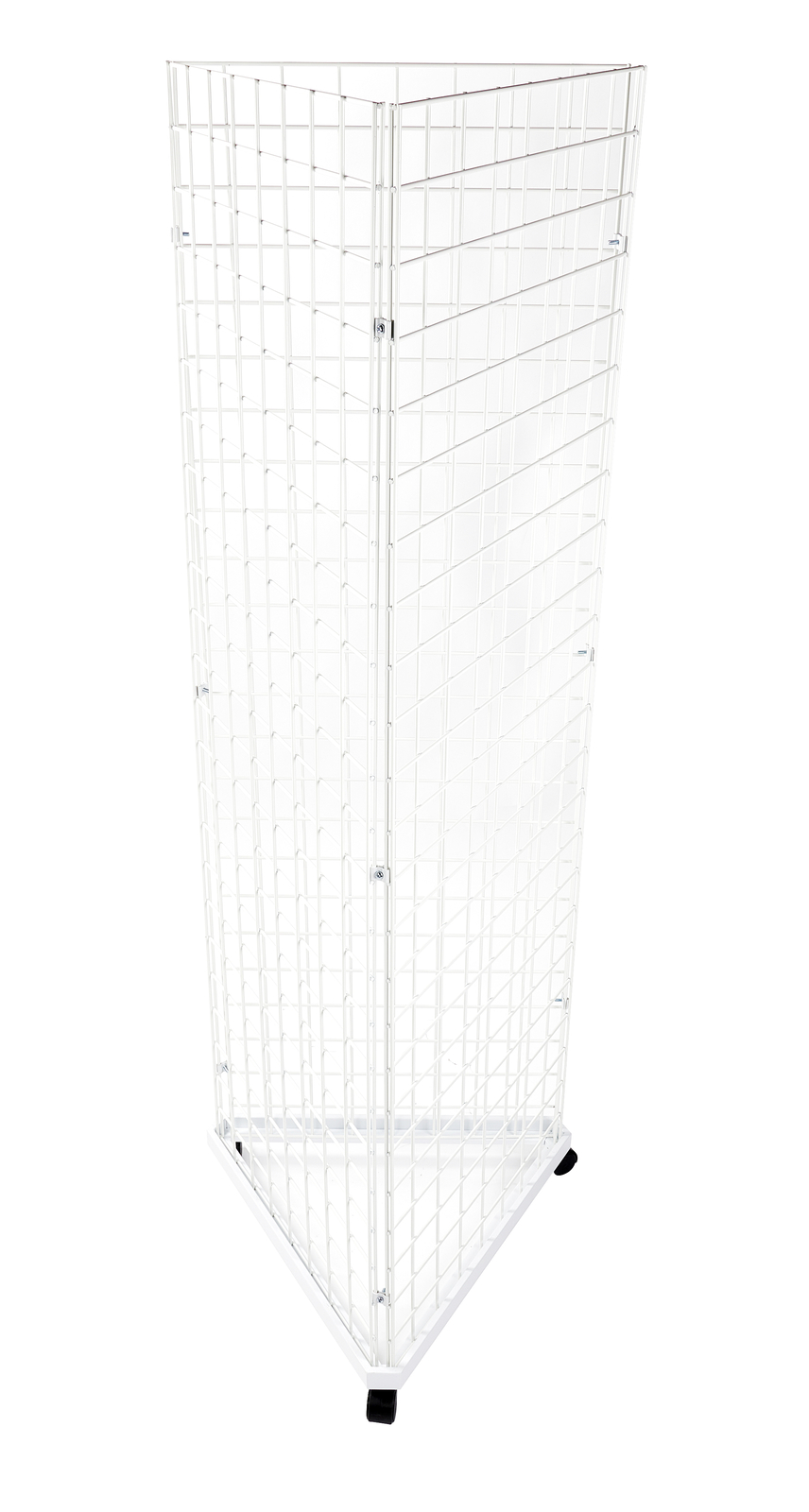 White Triangle Wire Grid Tower with Base and Casters