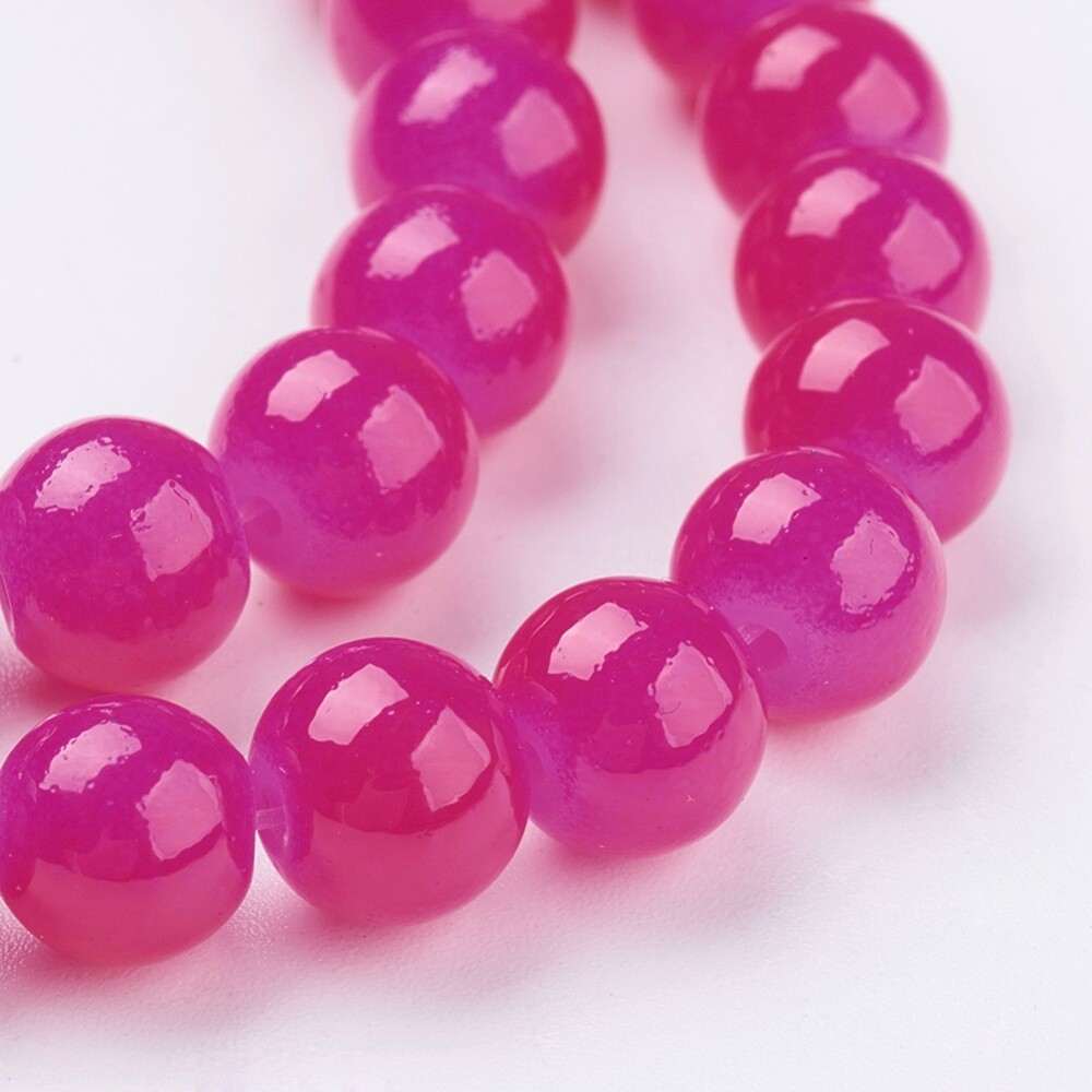 50 Fuchsia Glass Beads Bulk Jelly 8mm Round Jewelry Supplies Pink Wholesale