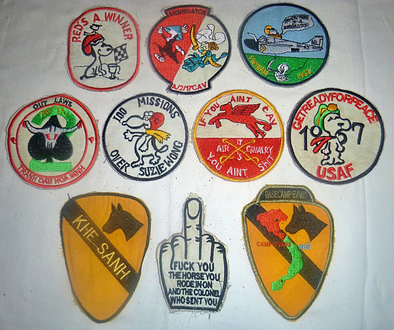 Lot x 10 Patch - SNOOPY - Fark You Colonel - 1st Air Cavalry - Vietnam War, 9/43