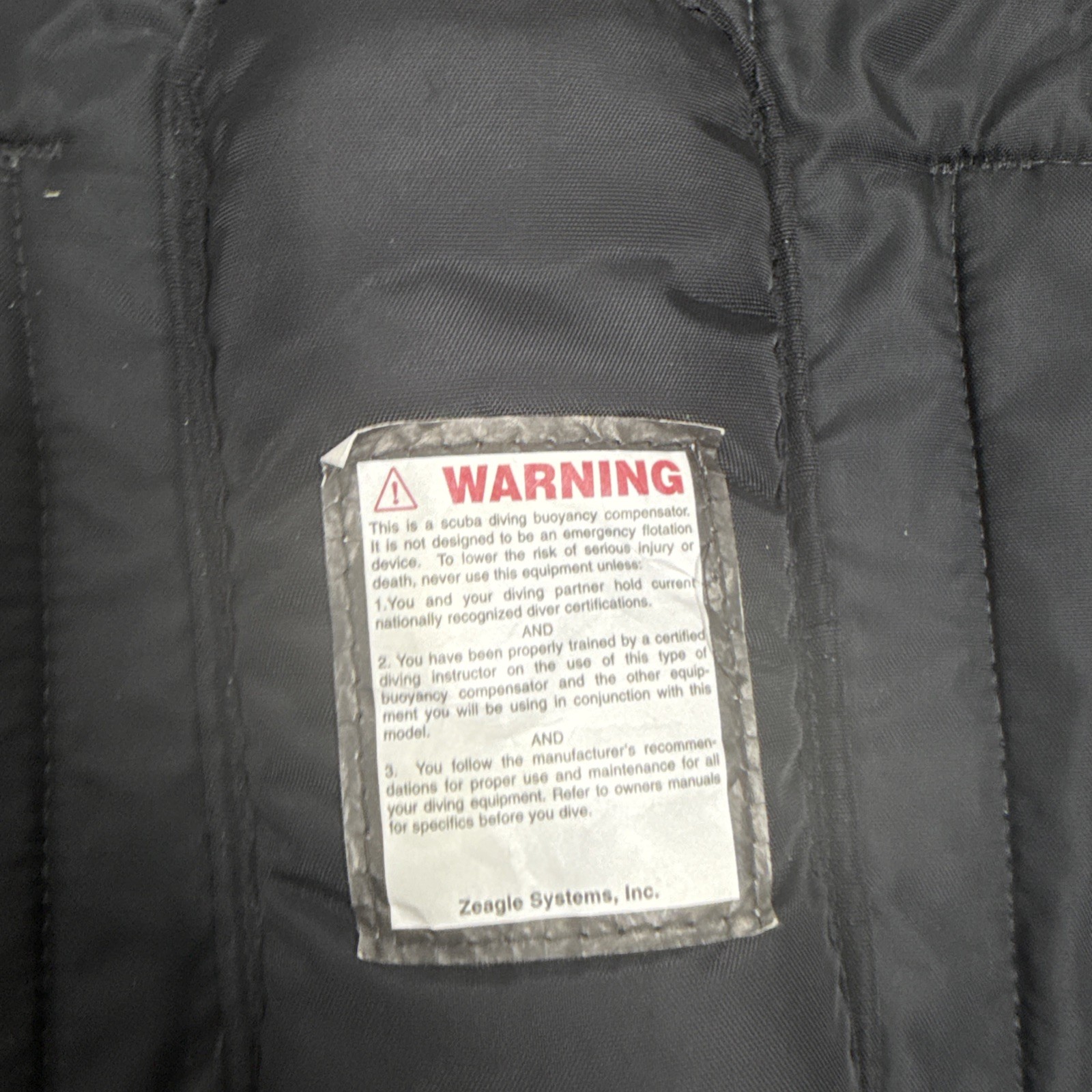 Zeagle Scuba Diving Core Buoyancy Back Inflate Vest Small