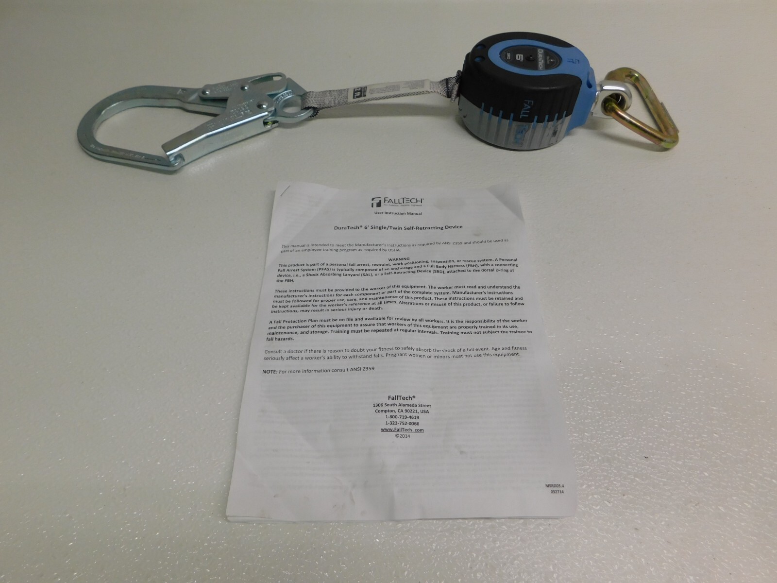 NEW FallTech Self-retracting Device, 6', 82706SB3, 130-310# Capacity, Dyneema