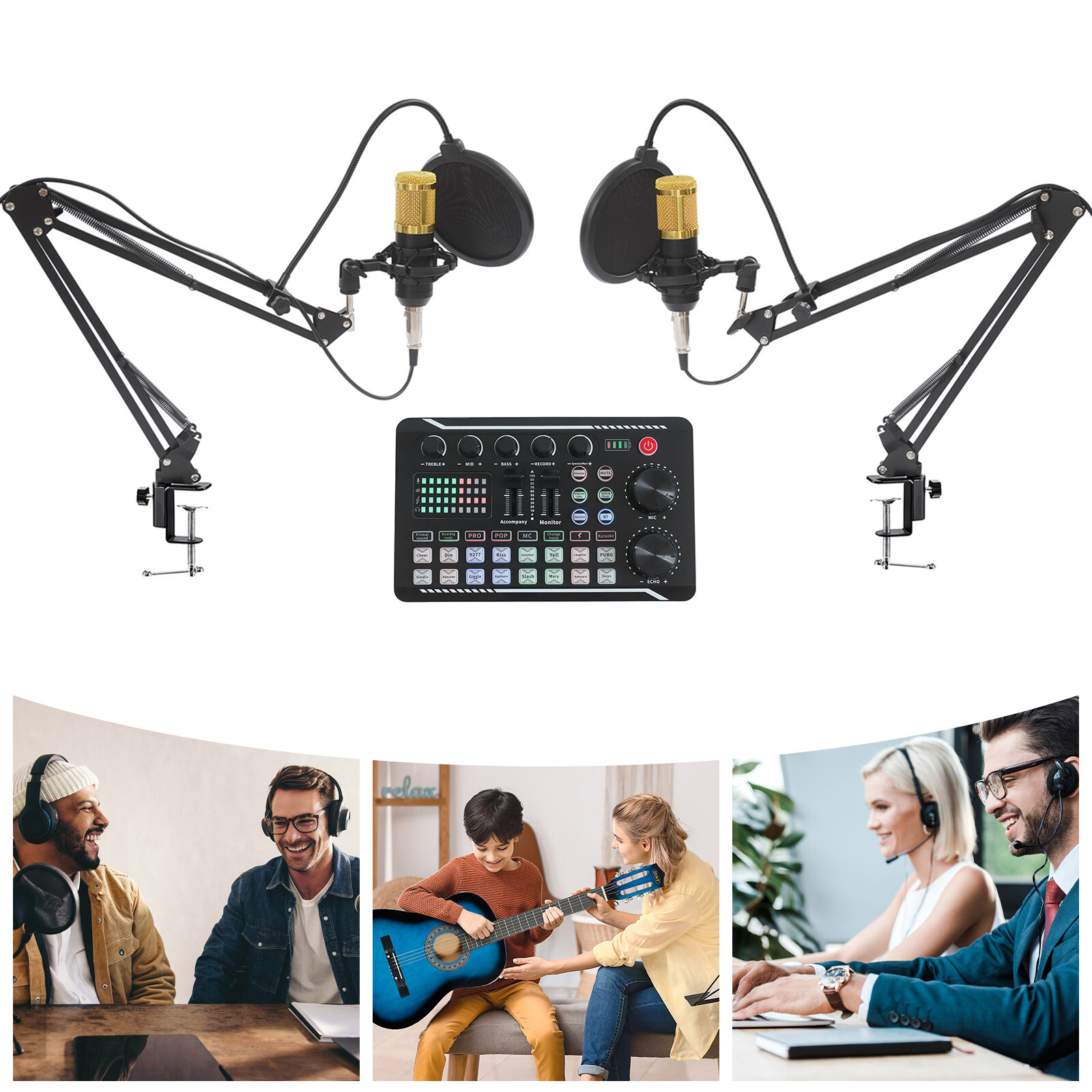 Professional Audio Mixer with BM800 Condenser Microphone & F998 Live Sound Card