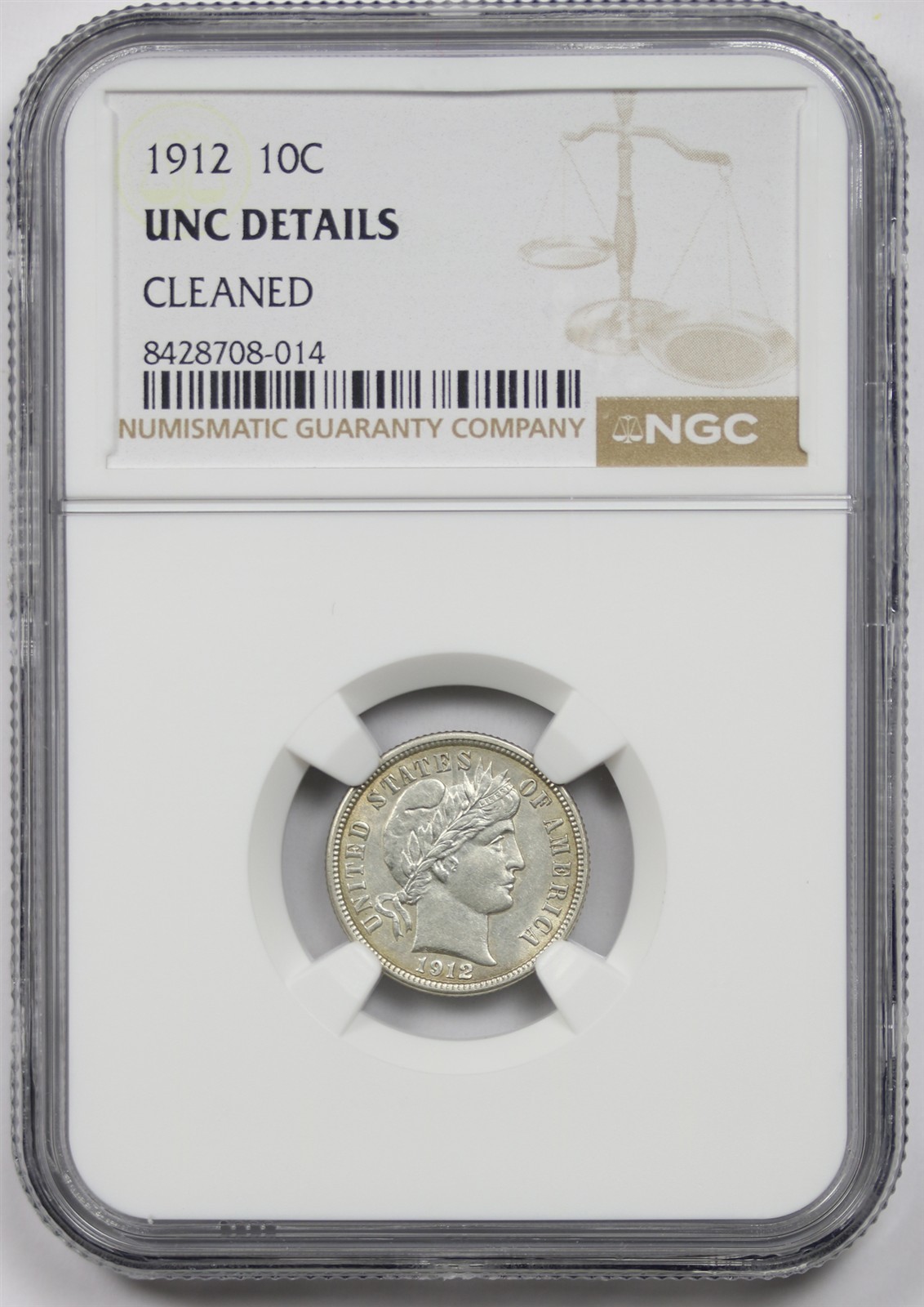 1912 10C NGC UNC Details Barber Dime