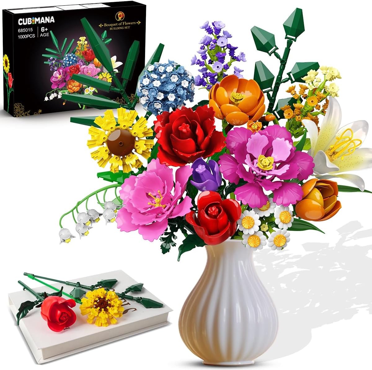 CUBIMANA 1043 PCS Flowers Bouquet Building Set for Women Home Decor Display |...