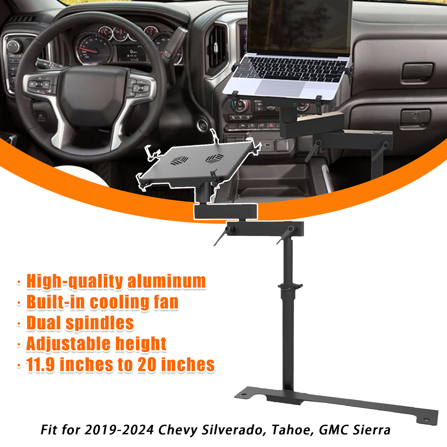 Adjustable Truck Laptop Mount for 2019-24 Chevy Silverado, Tahoe, GMC Transport