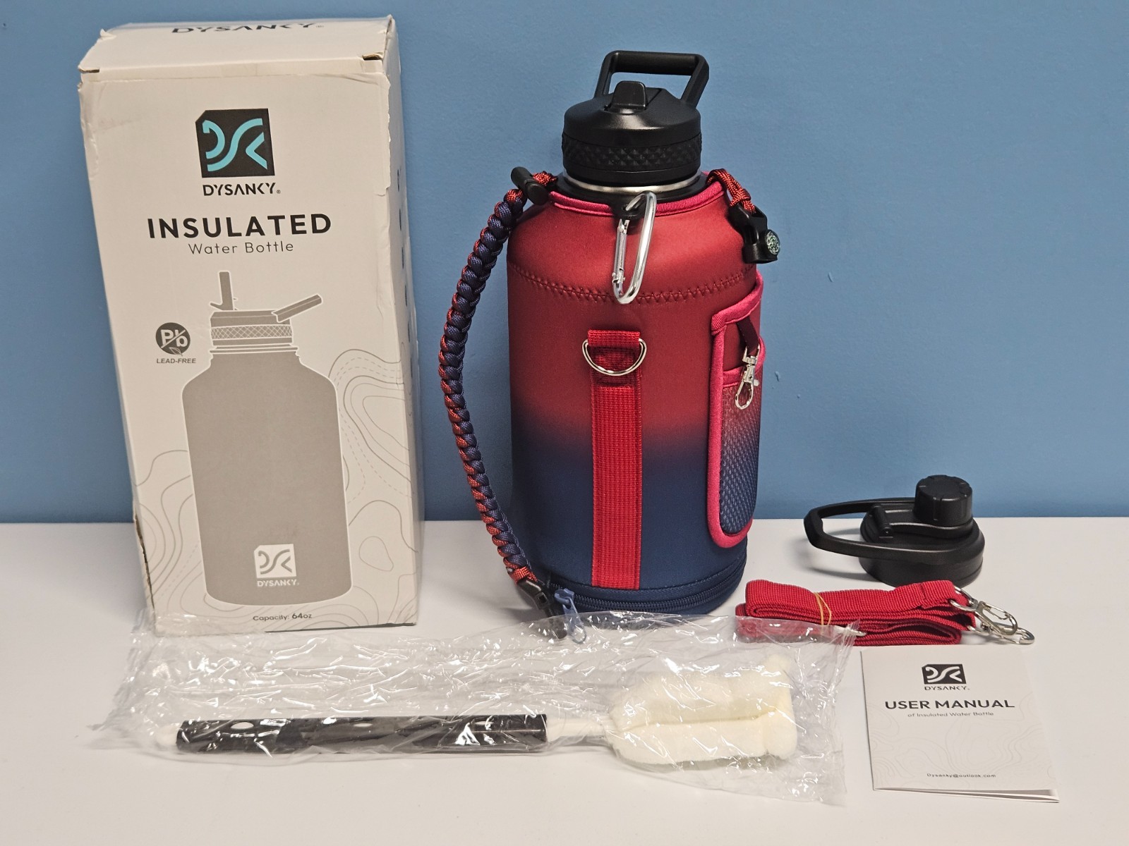 Dysanky Insulated Water Bottle 64 oz Red & Blue Vacuum Insulated Lead-Free - New