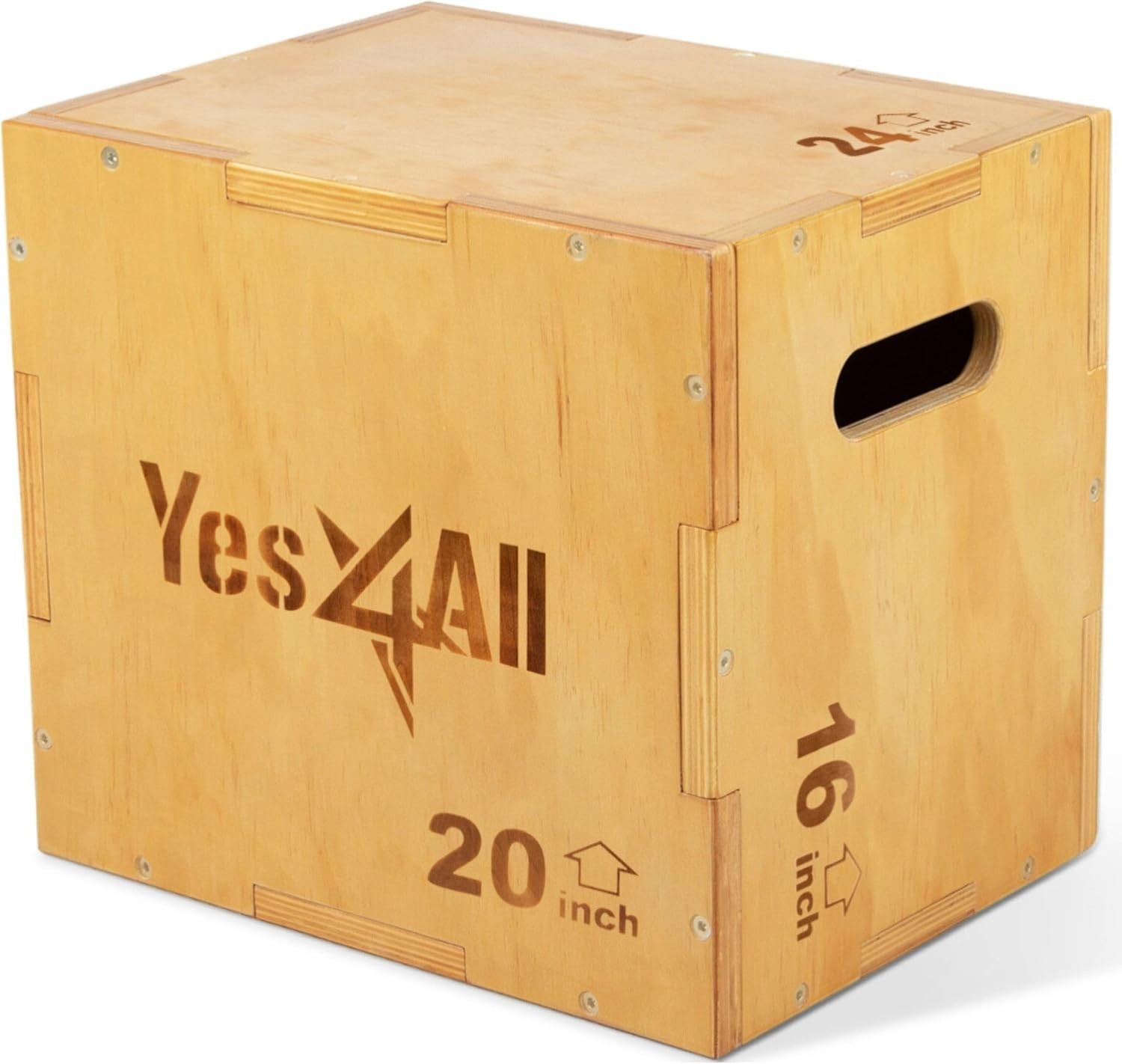 Yes4All 3 in 1 Wood Plyo Box with 4 Different Sizes Holds Up to 450lbs 24x20x16"