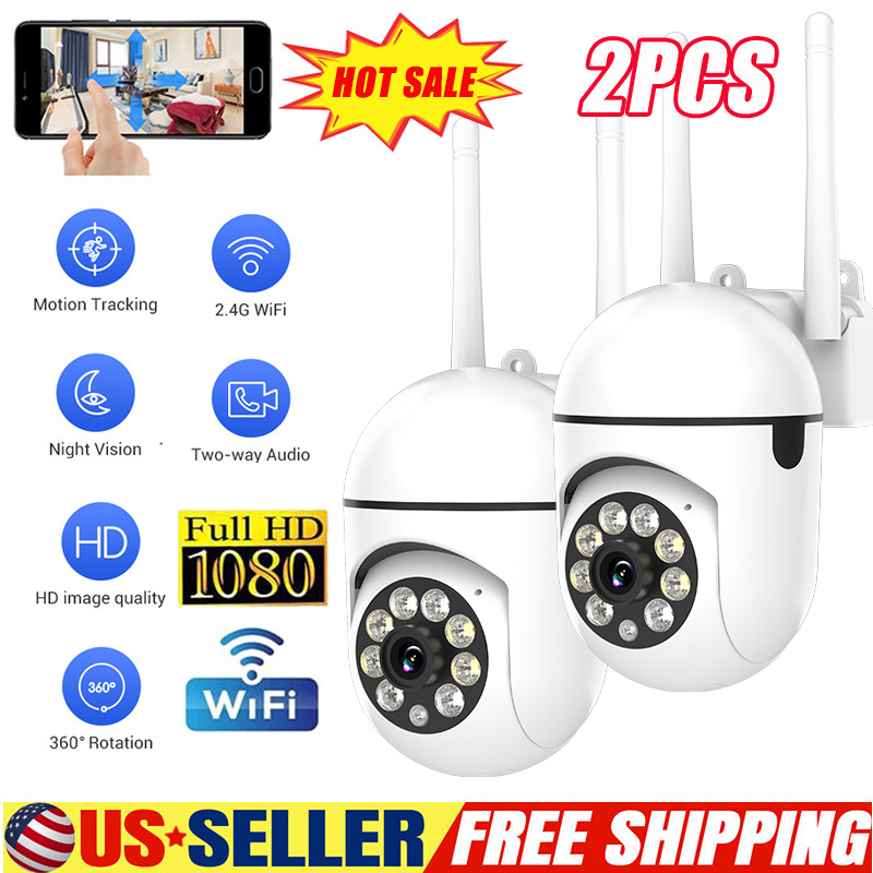 2PCS WiFi Security Camera 2.4G Wired Smart Home Outdoor Night Vision 1080P Cam